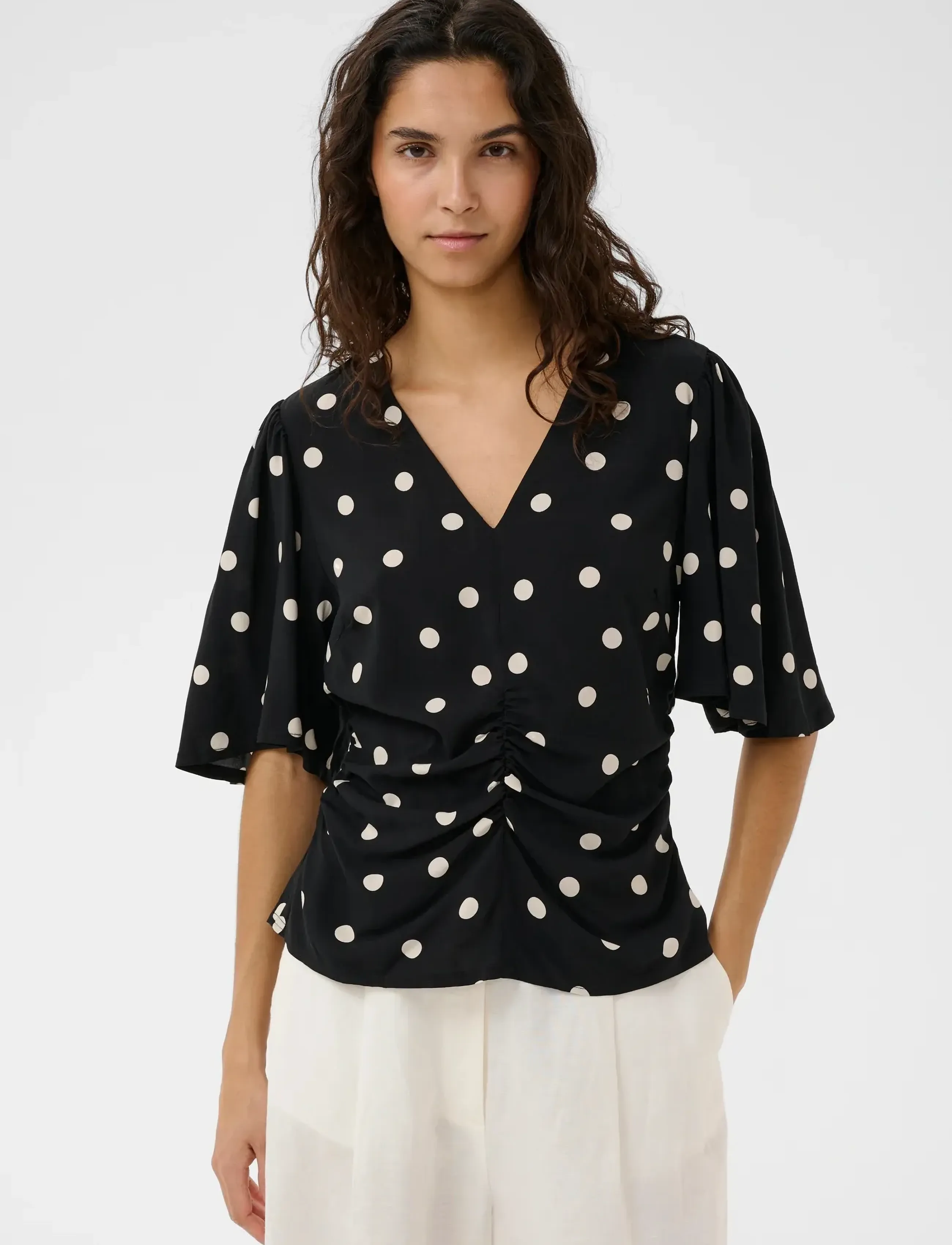 Soaked Slarjana Ruching Blouse Ss, XL, Black, Bluser > Kortærmede, Dame