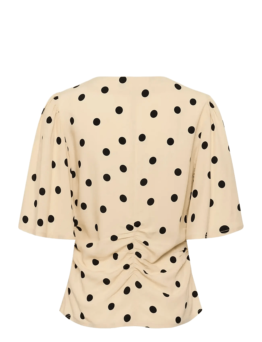 Soaked - SLArjana Ruching Blouse SS - kortærmede bluser - oatmeal with black dots - 2