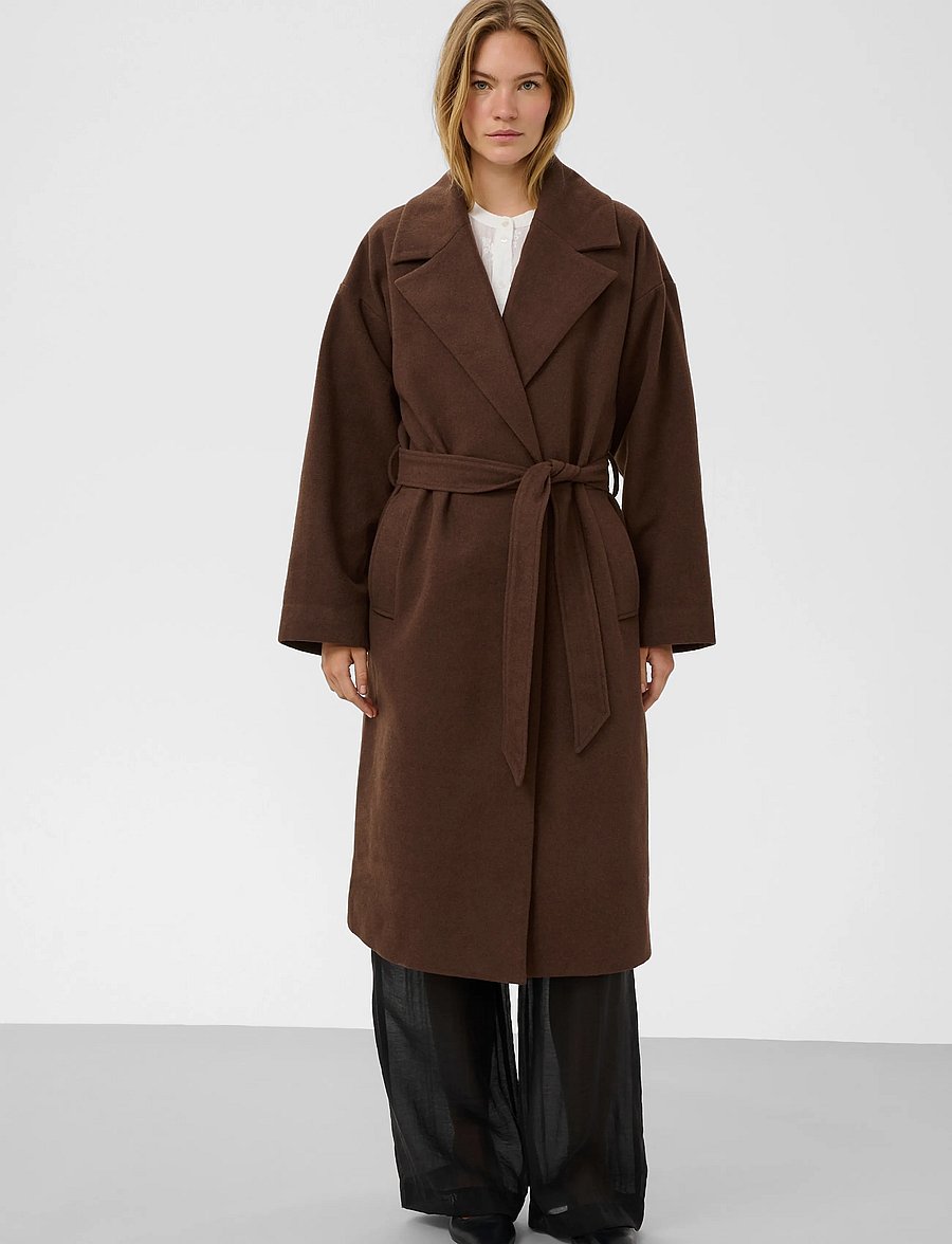 Soaked - SLNubia Belted Coat - potting soil melange - 0