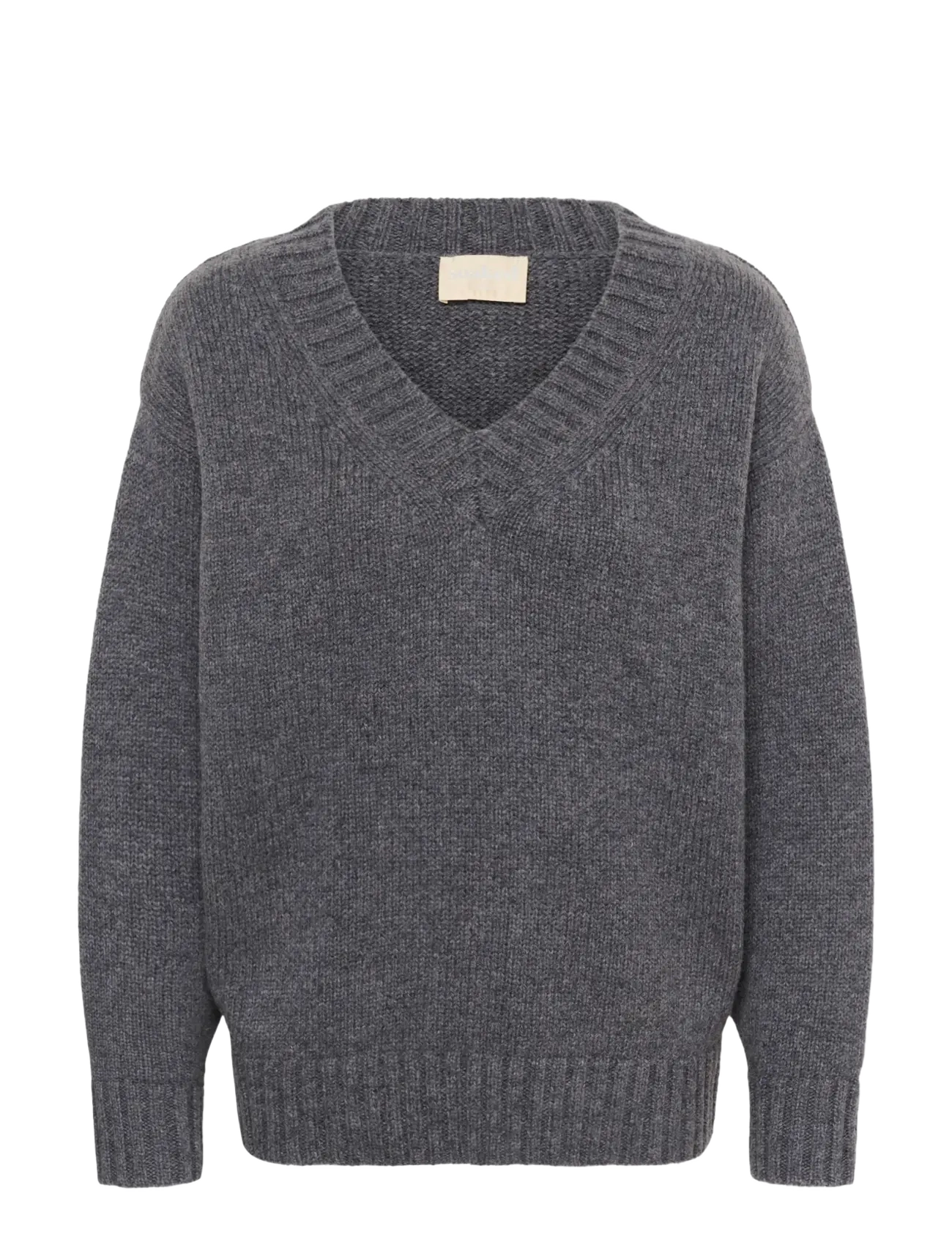 Soaked - SLMoline Triangle V-Neck Pullover - stickade tröjor - grey melange - 1