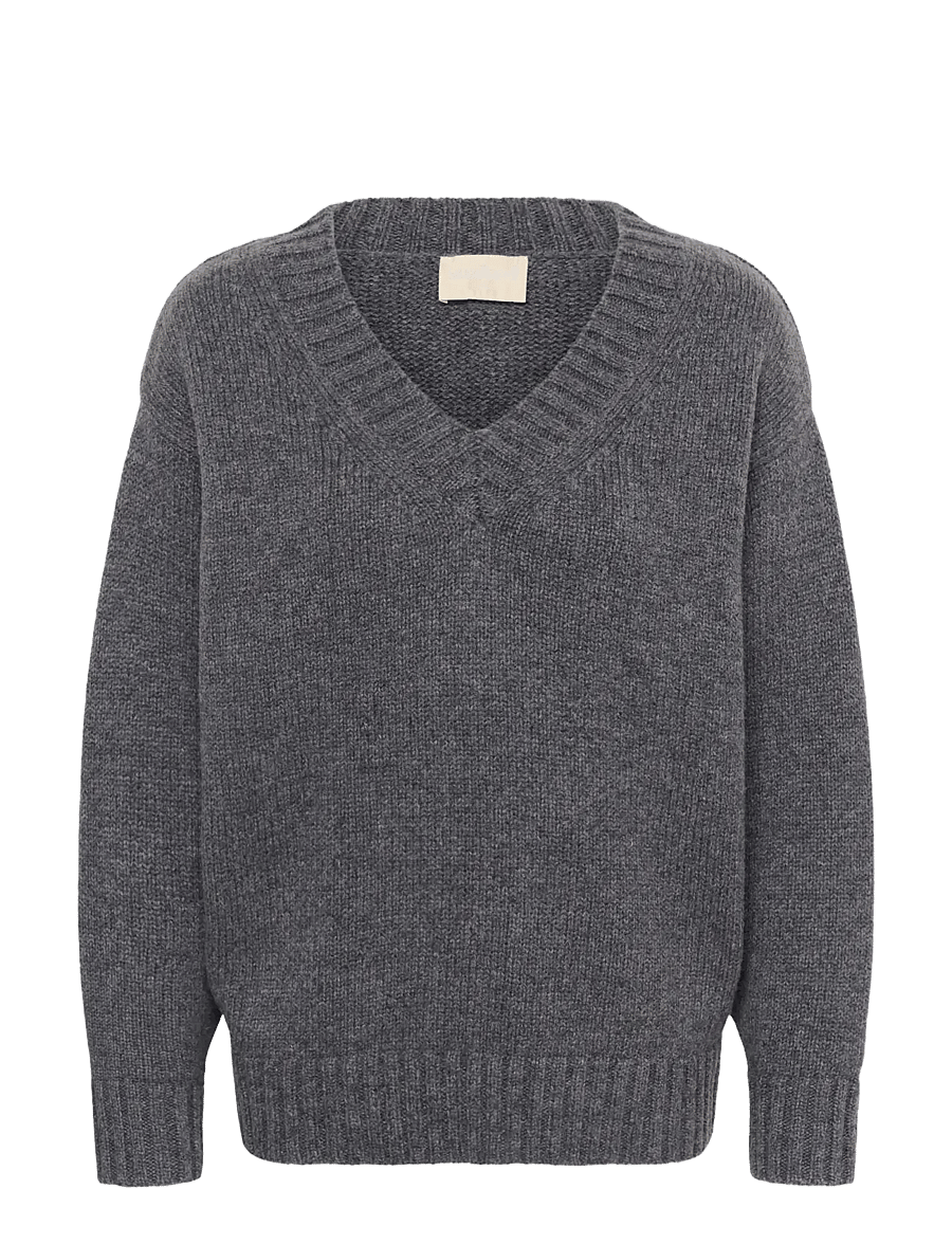 Soaked - SLMoline Triangle V-Neck Pullover - stickade tröjor - grey melange - 1