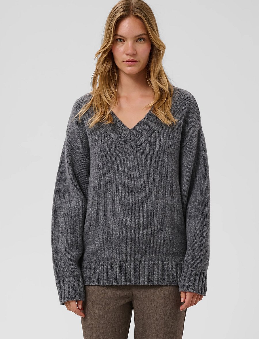 Soaked - SLMoline Triangle V-Neck Pullover - stickade tröjor - grey melange - 0