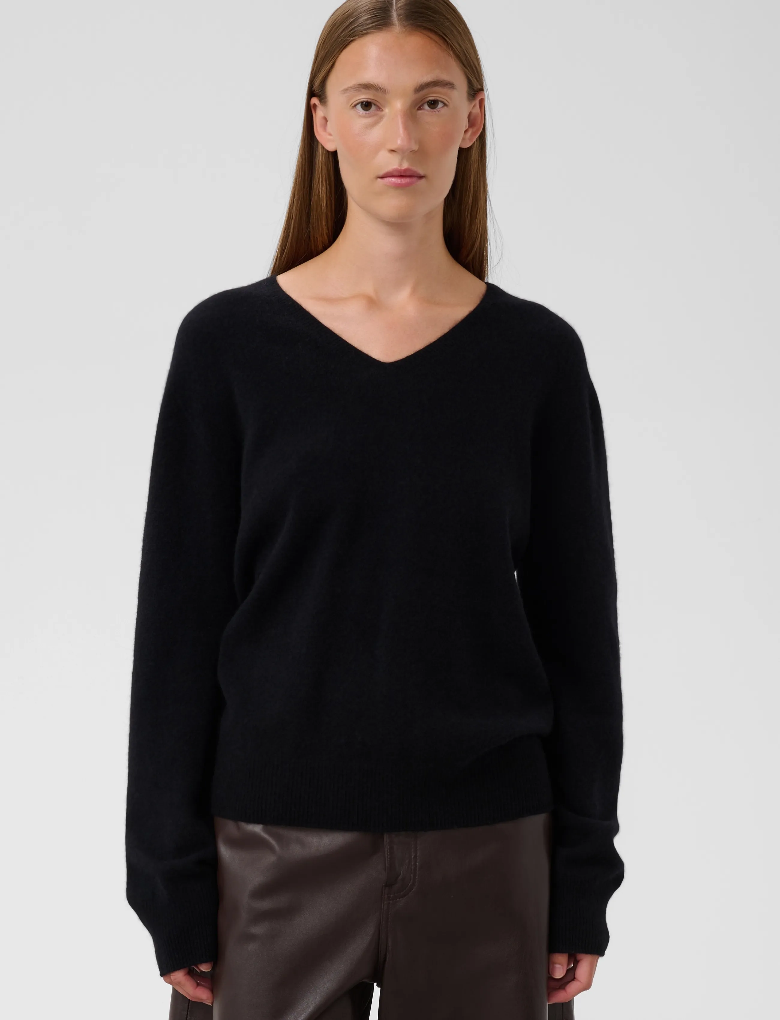 Soaked Slsida Seamless V-Neck Pullover, Kvinder, V-Hals Pullover, Sort, Str: L