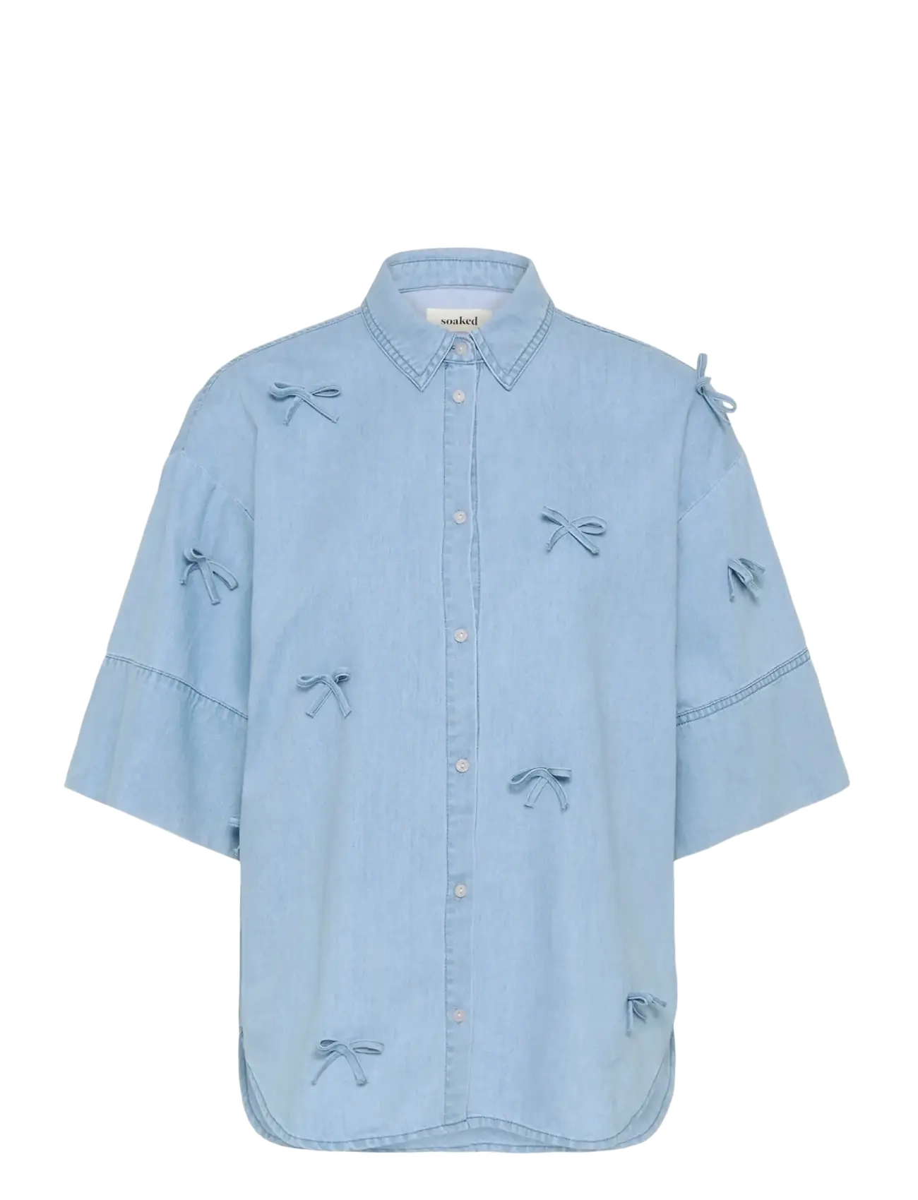 Soaked SLAdelita Aria Bow Shirt SS - Tøj - LIGHT BLUE DENIM / blue