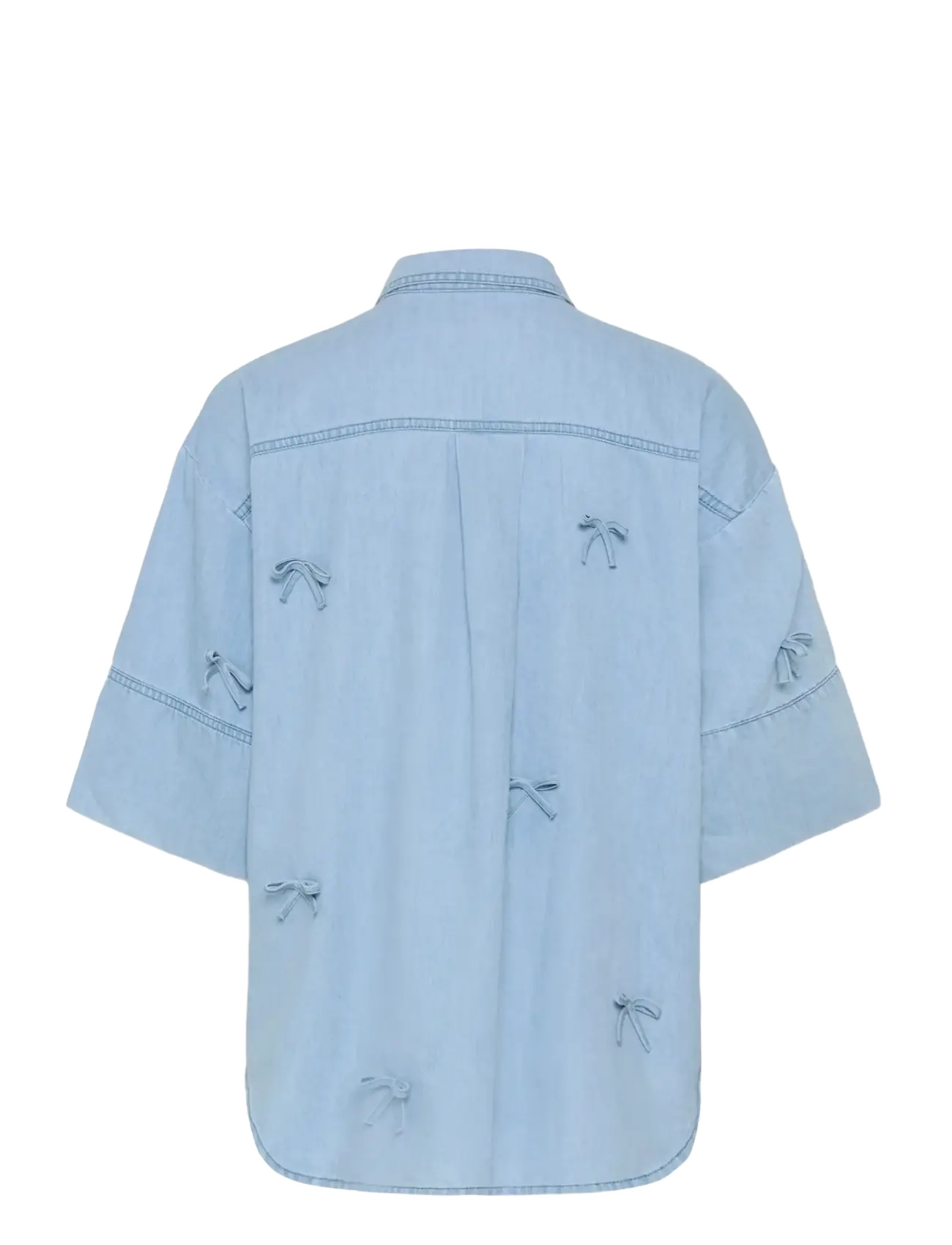 Soaked - SLAdelita Aria Bow Shirt SS - kortærmede skjorter - light blue denim - 2