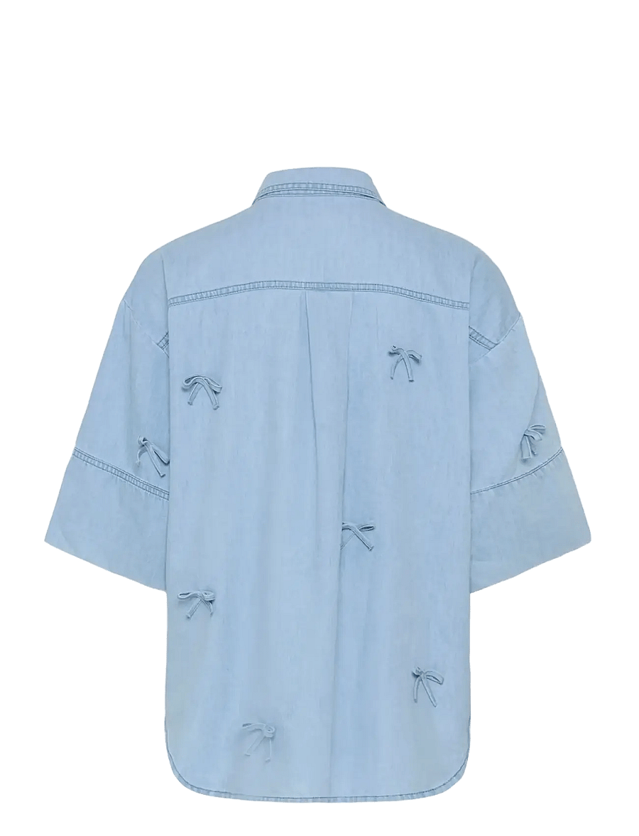 Soaked - SLAdelita Aria Bow Shirt SS - kortærmede skjorter - light blue denim - 2