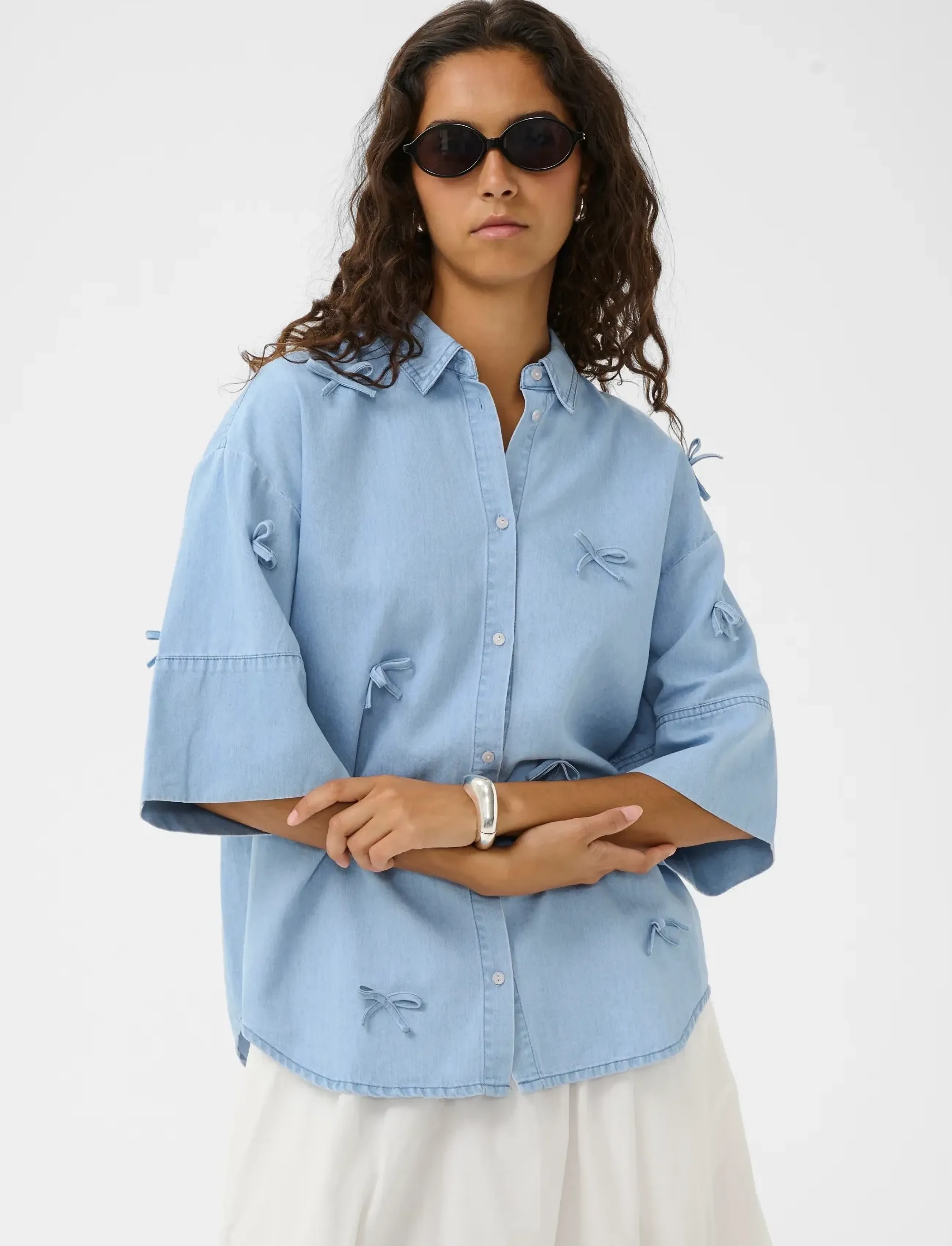 Soaked SLAdelita Aria Bow Shirt SS - Soaked in Luxury - LIGHT BLUE DENIM / blue