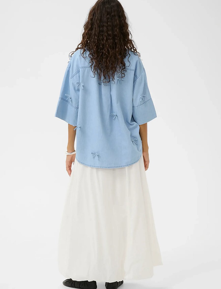 Soaked - SLAdelita Aria Bow Shirt SS - kortærmede skjorter - light blue denim - 4