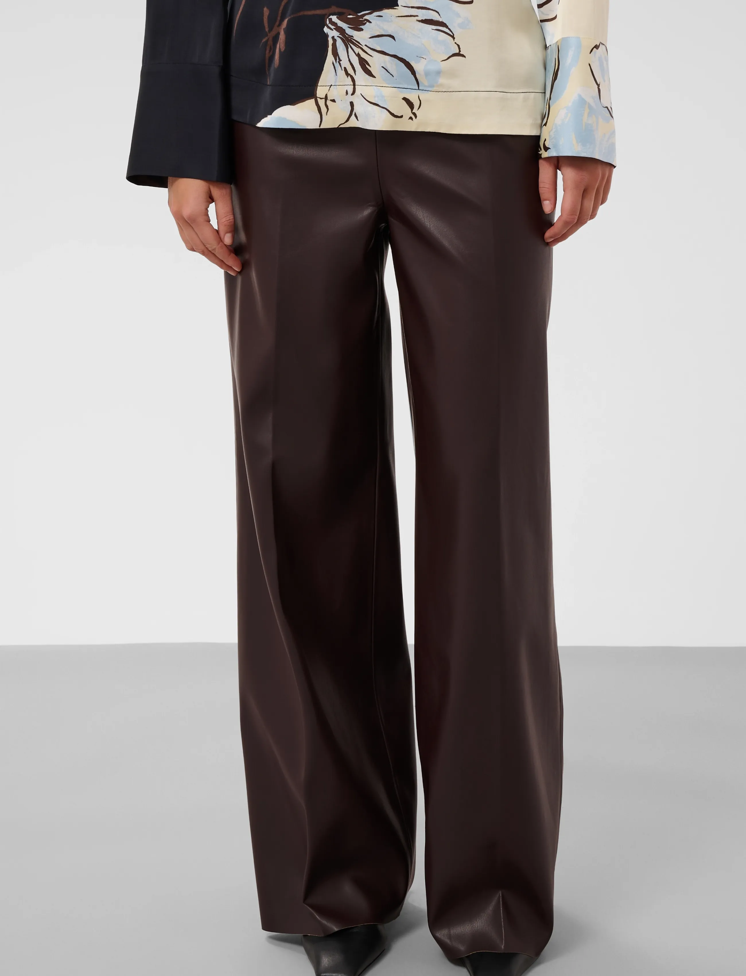 Soaked SLKaylee Wide Long Pants - Leather trousers - CHOCOLATE TORTE / brown
