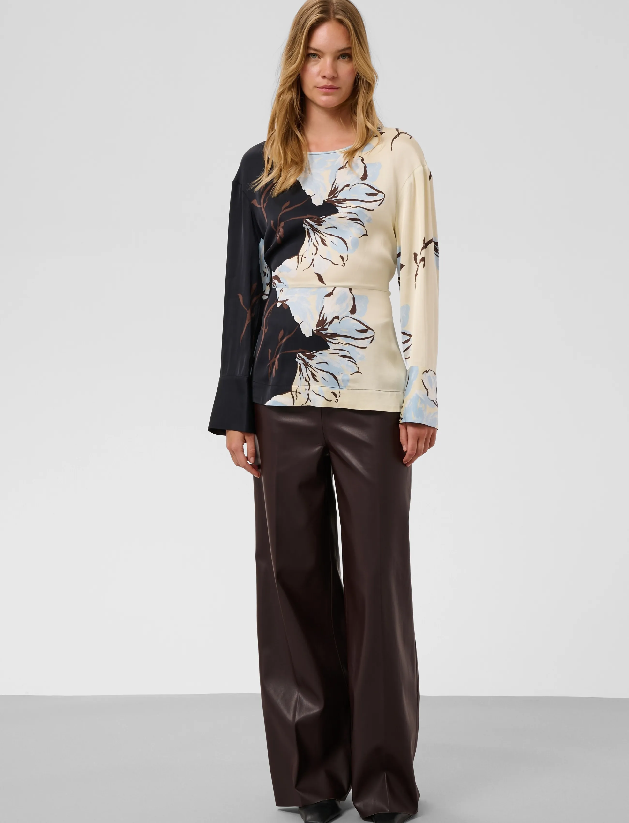 Soaked - SLKaylee Wide Long Pants - leather trousers - chocolate torte - 3