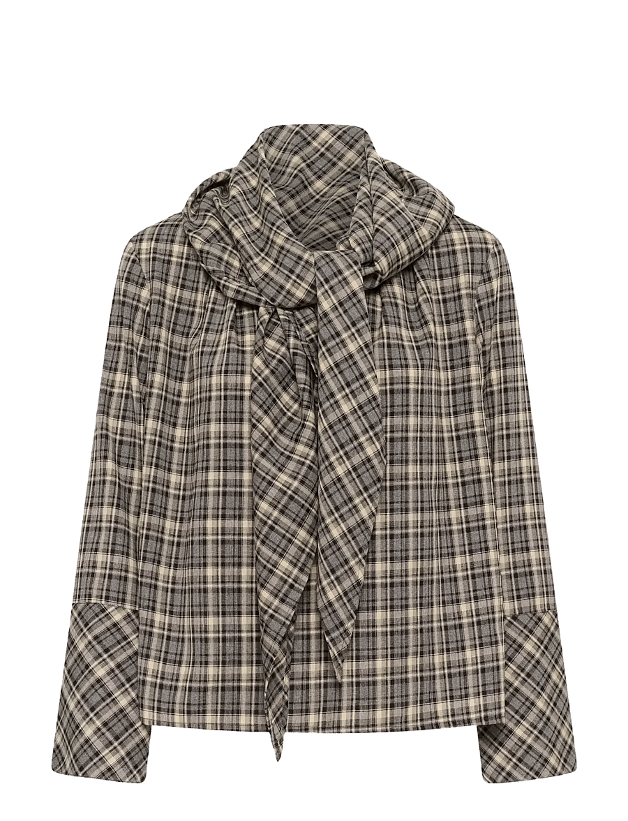Soaked - SLShiba Blouse - långärmade blusar - black and cream check - 1
