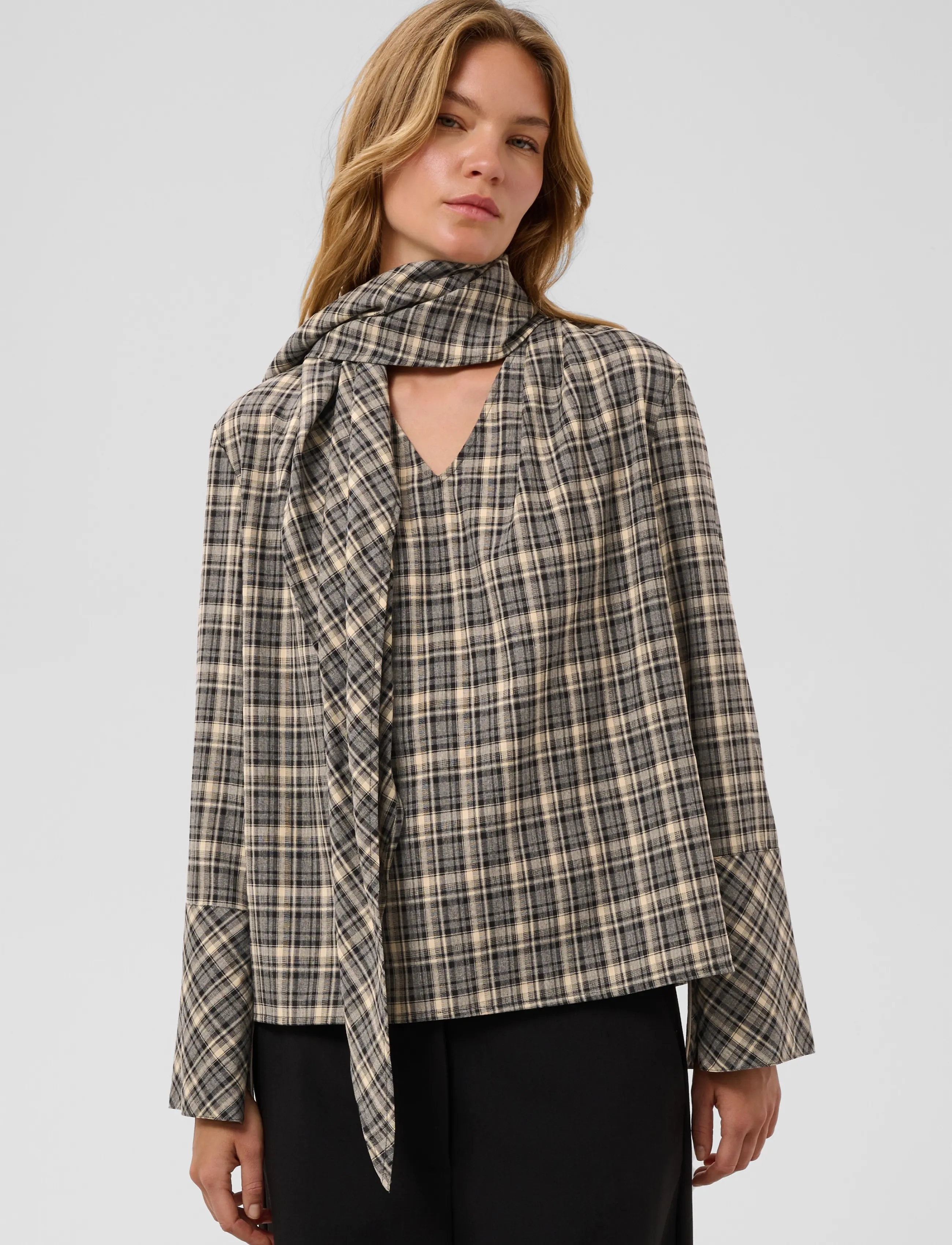 Soaked SLShiba Blouse - Bluser - BLACK AND CREAM CHECK / grey