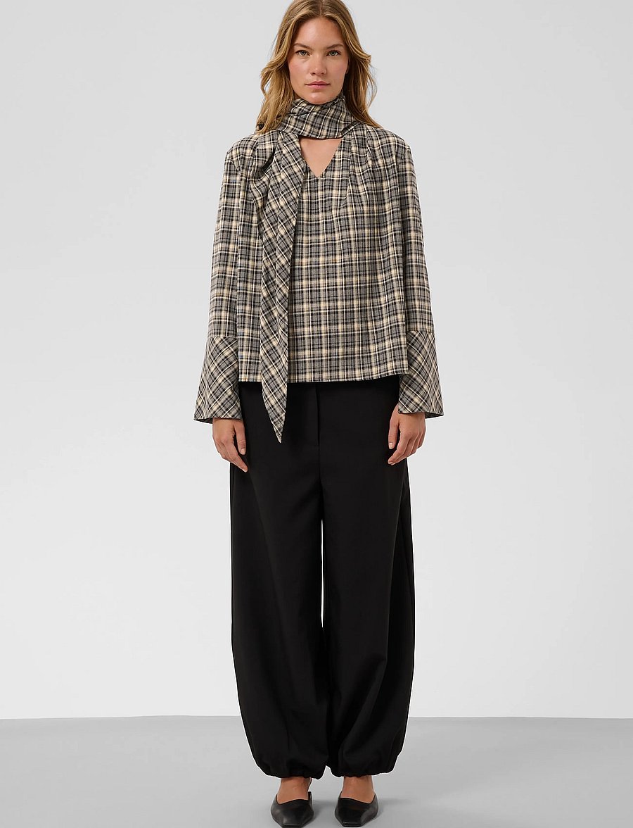 Soaked - SLShiba Blouse - långärmade blusar - black and cream check - 3