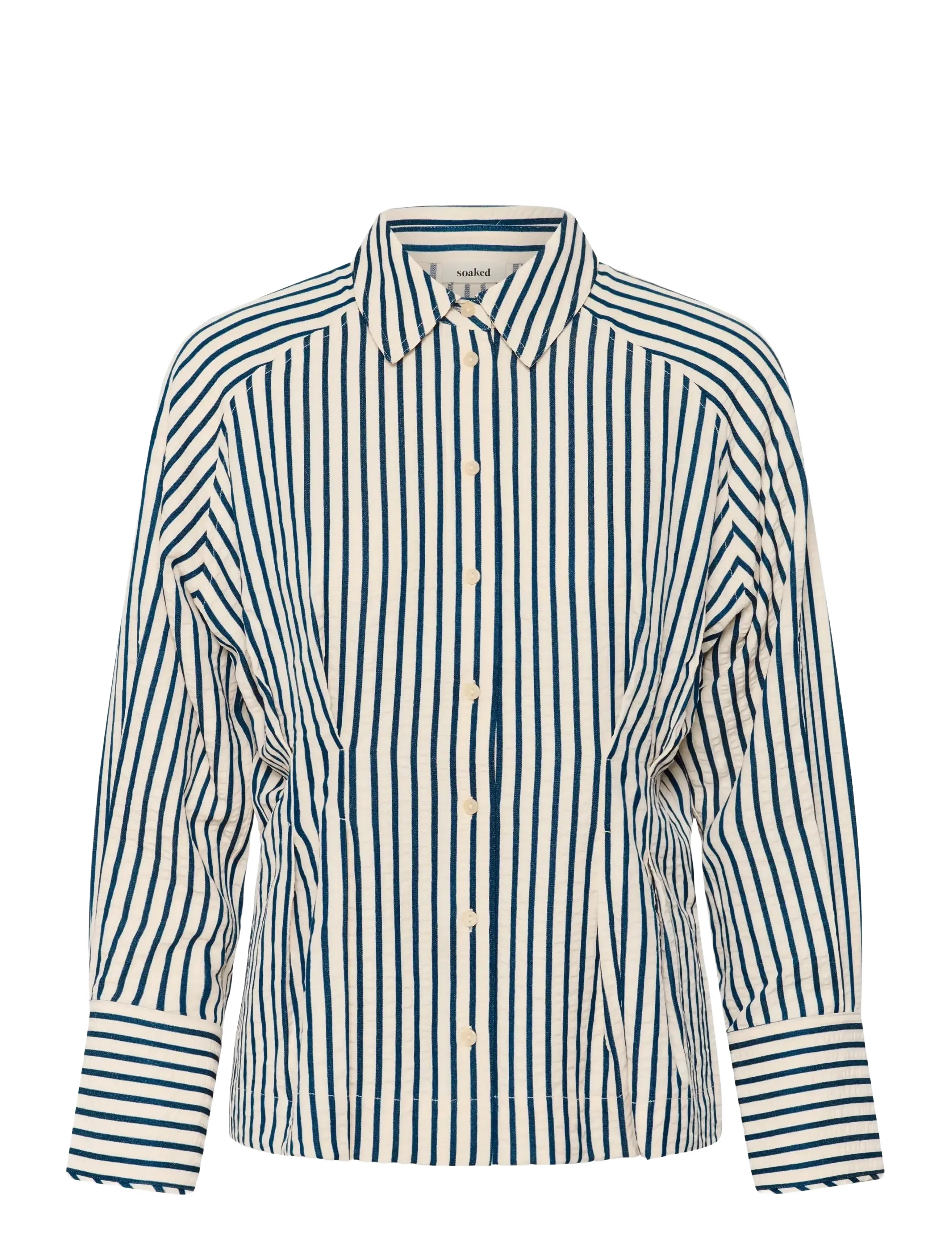 Soaked SLToledo Pleated Shirt - Summer in the city - STRIPE WHITE BLUE / cream