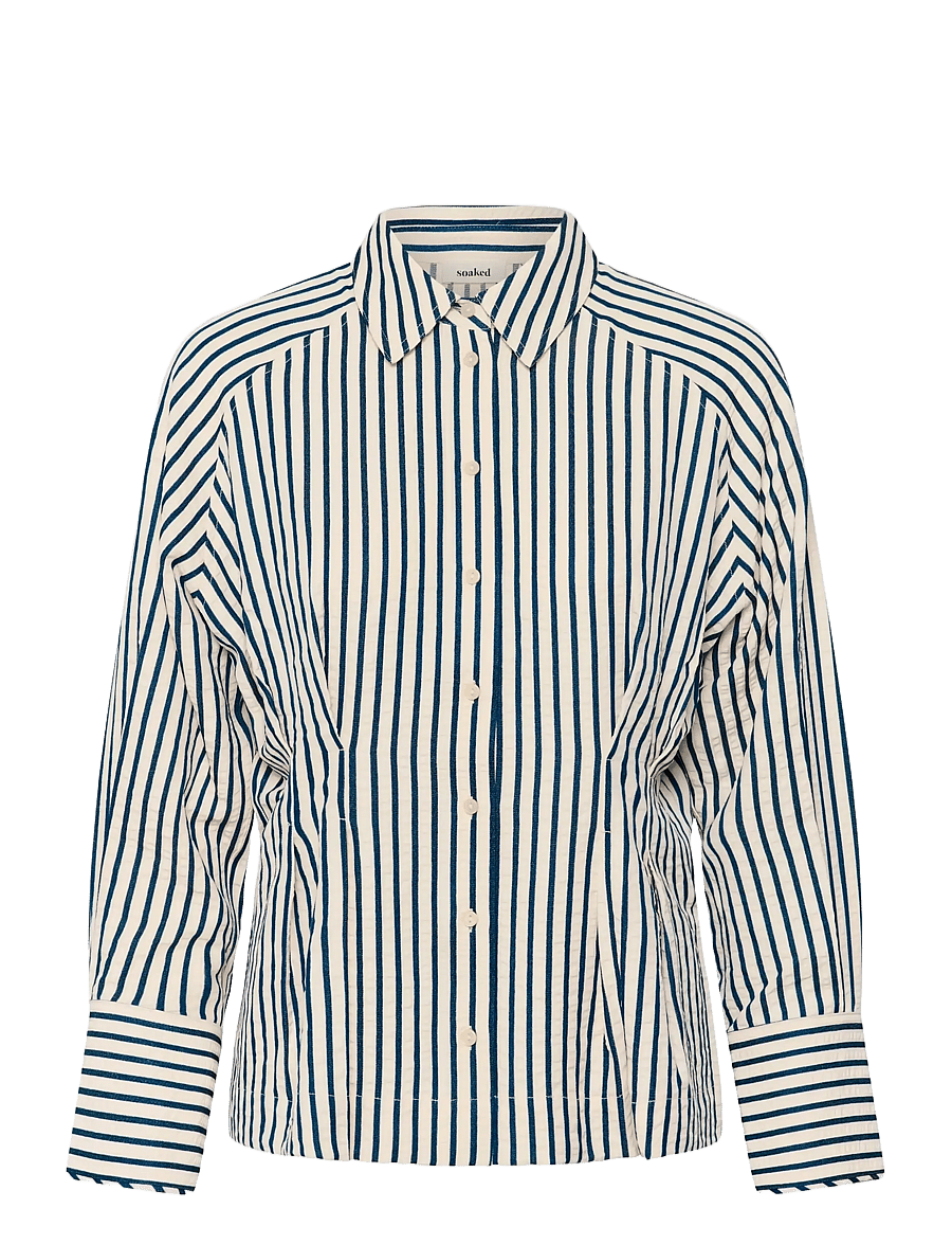 Soaked - SLToledo Pleated Shirt - long-sleeved shirts - stripe white blue - 1