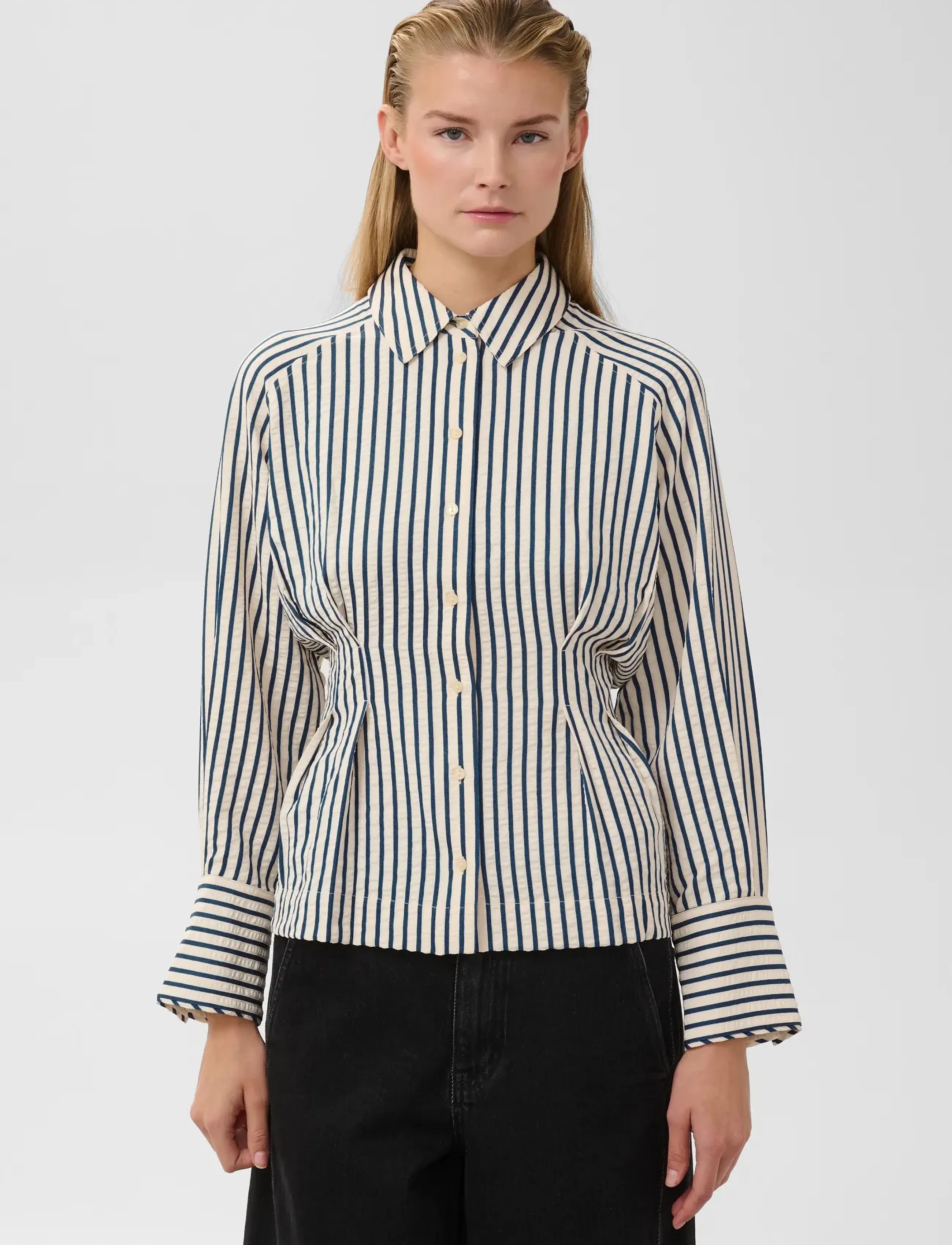 Soaked - SLToledo Pleated Shirt - long-sleeved shirts - stripe white blue - 0