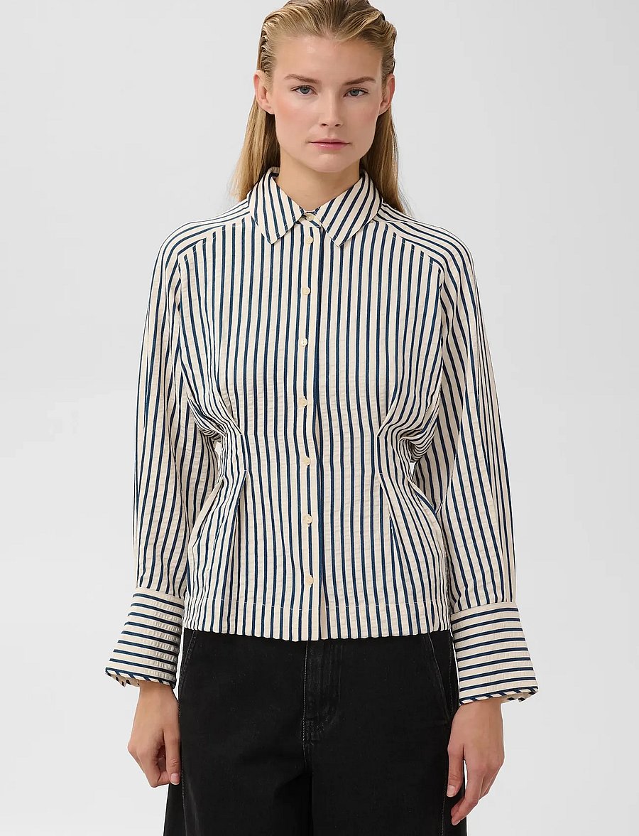 Soaked - SLToledo Pleated Shirt - long-sleeved shirts - stripe white blue - 0