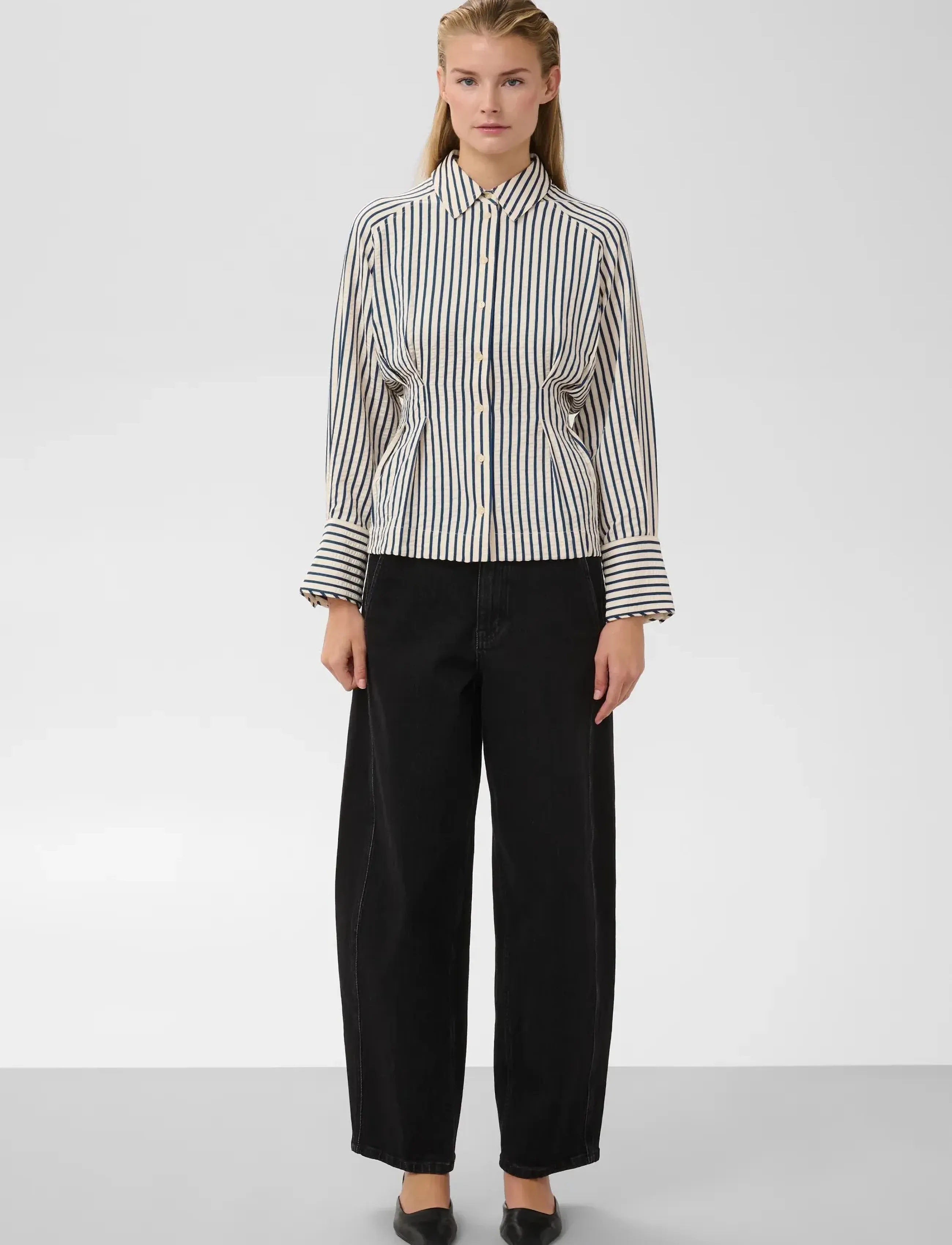 Soaked - SLToledo Pleated Shirt - long-sleeved shirts - stripe white blue - 3