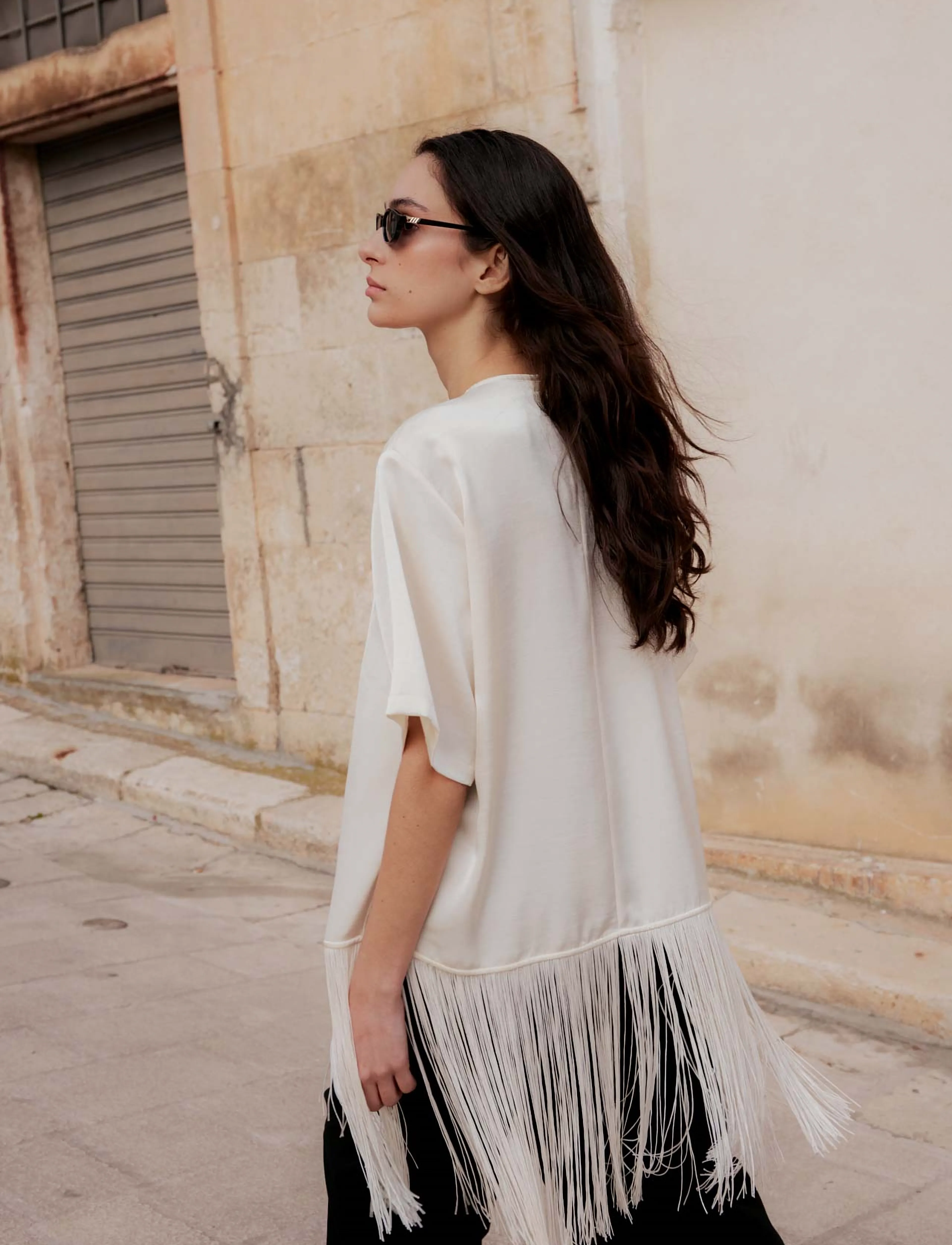 Soaked Slverona Fringe Blouse, L, Cream, Bluser > Kortærmede, Dame