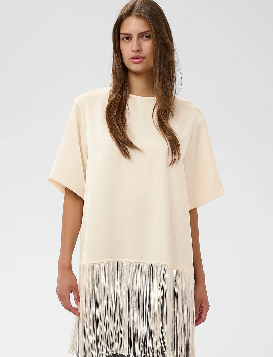 Soaked - SLVerona Fringe Blouse - kortärmade blusar - antique white - 0