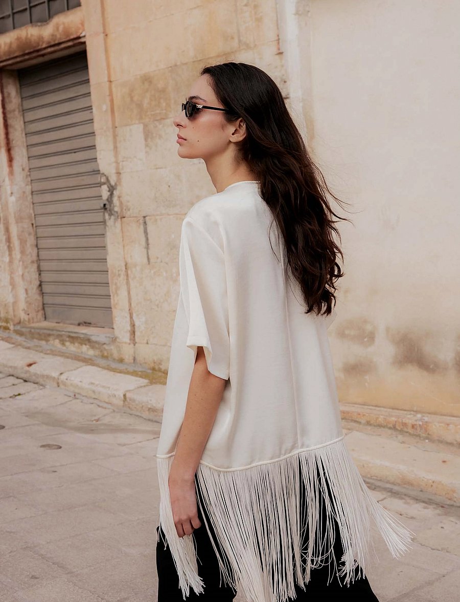 Soaked - SLVerona Fringe Blouse - lühikeste varrukatega pluusid - antique white - 0
