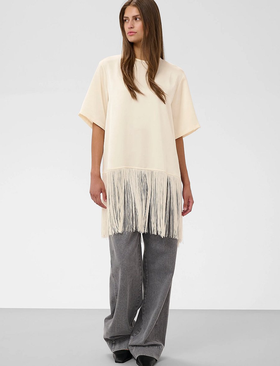 Soaked - SLVerona Fringe Blouse - lühikeste varrukatega pluusid - antique white - 3