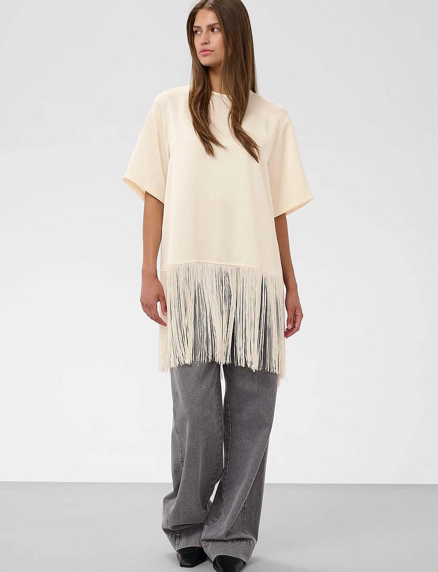 Soaked - SLVerona Fringe Blouse - kortärmade blusar - antique white - 3