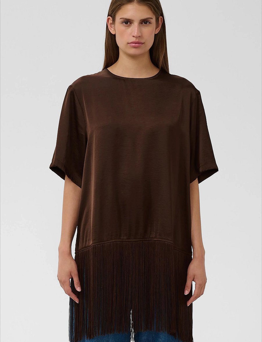 Soaked - SLVerona Fringe Blouse - kurzärmelige blusen - chocolate brown - 0