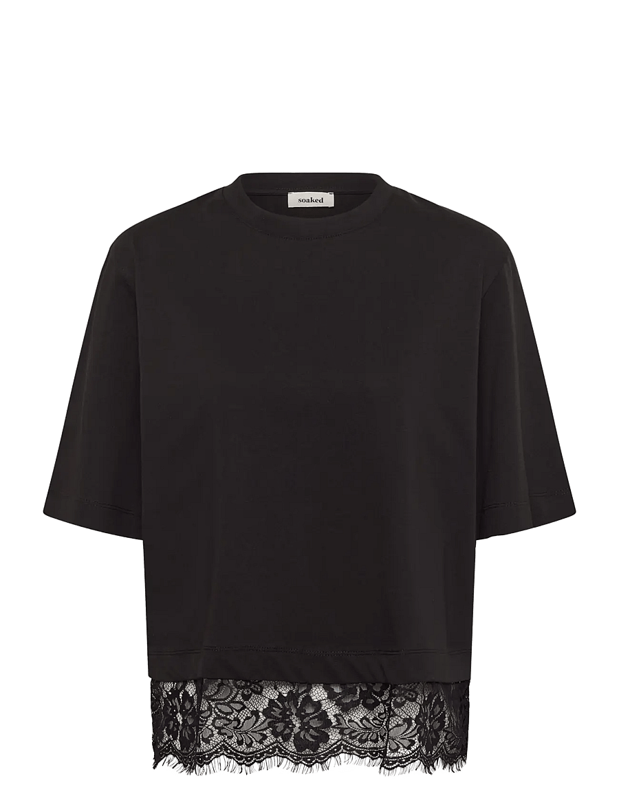 Soaked - SLJina Lace Tee Short - t-shirts - black - 1