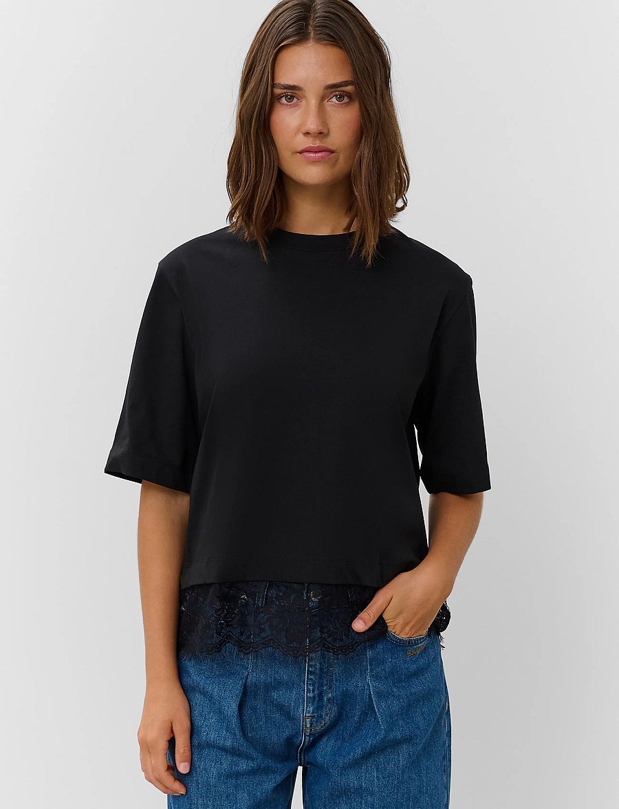 Soaked - SLJina Lace Tee Short - t-shirts - black - 0