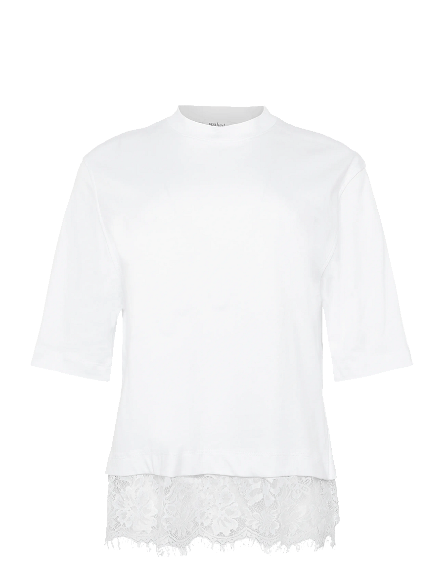 Soaked - SLJina Lace Tee Short - t-särgid - broken white - 0