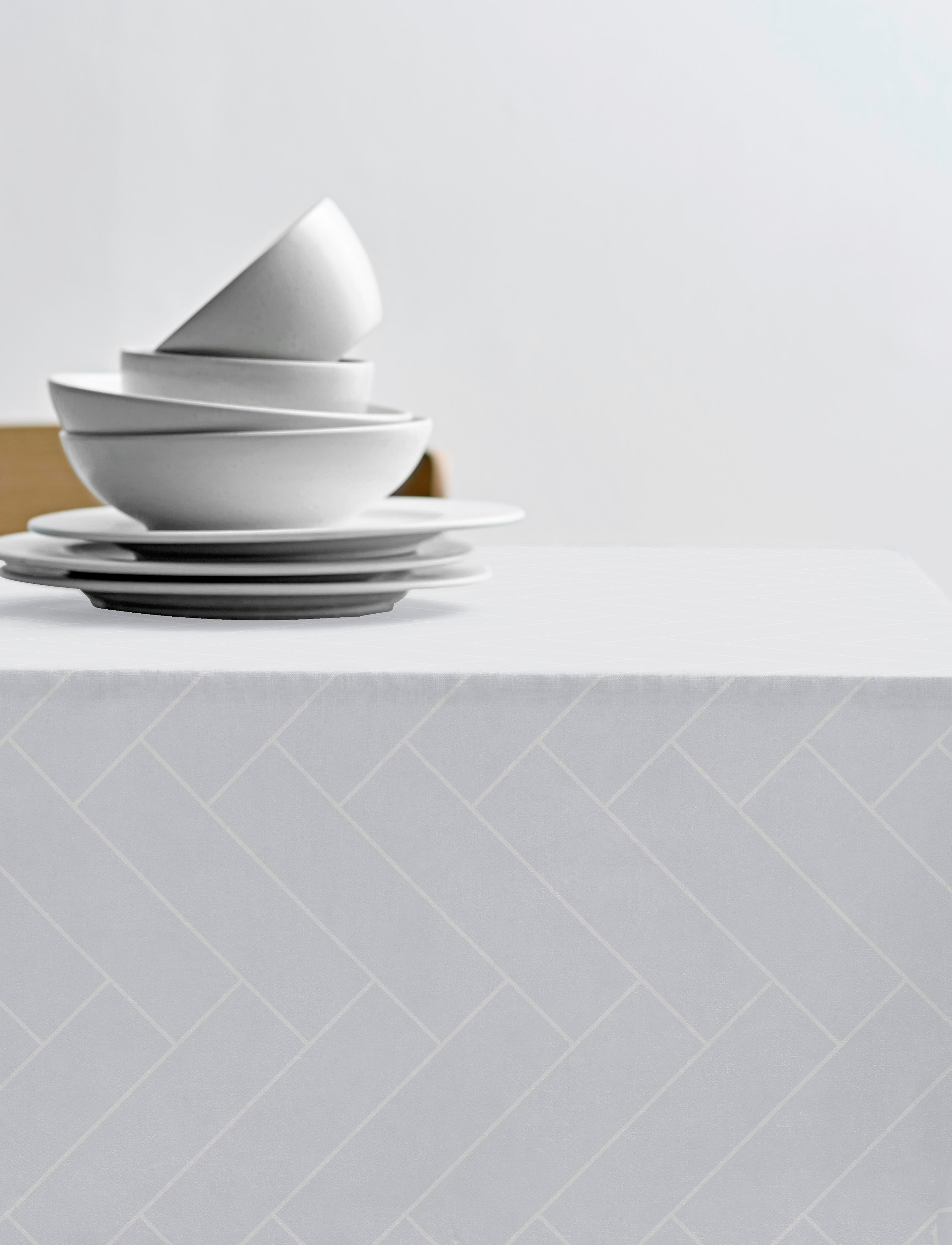 Södahl Dug 140X270 Tiles Damask White, 140X270 cm, White, Køkkentekstiler > Duge Og Bordløbere, Unisex