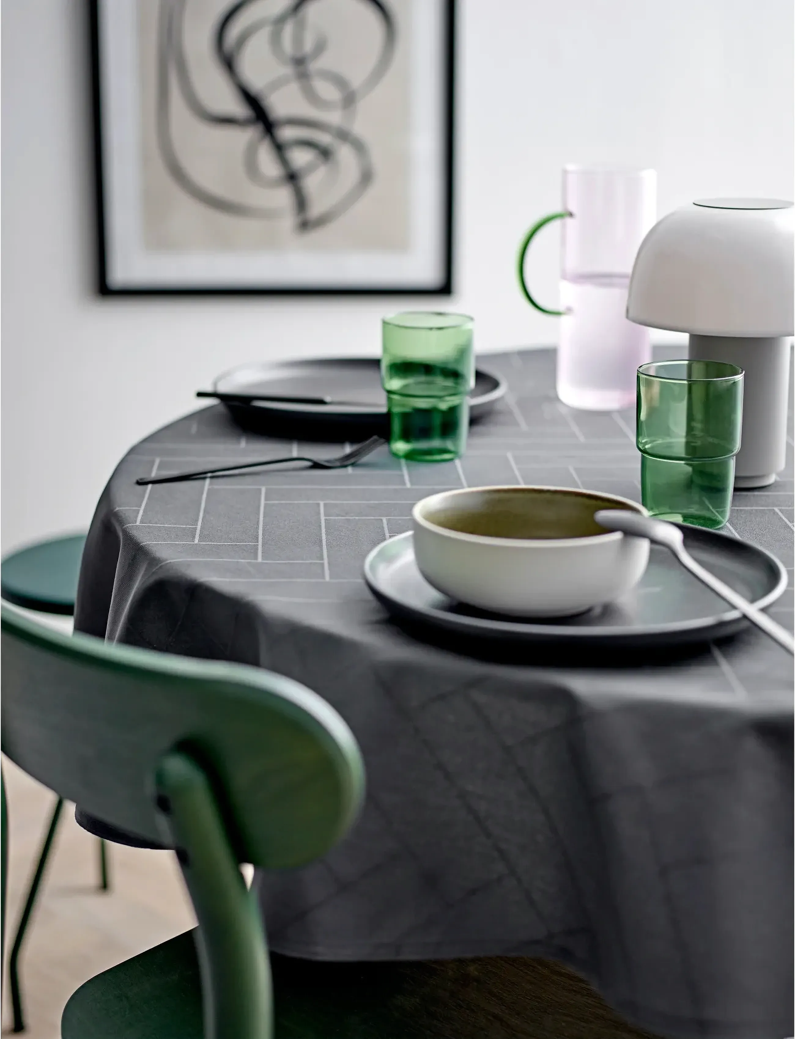Södahl Dug 140X270 Tiles Damask Ash, 140X270 cm, Black, Køkkentekstiler > Duge Og Bordløbere, Unisex