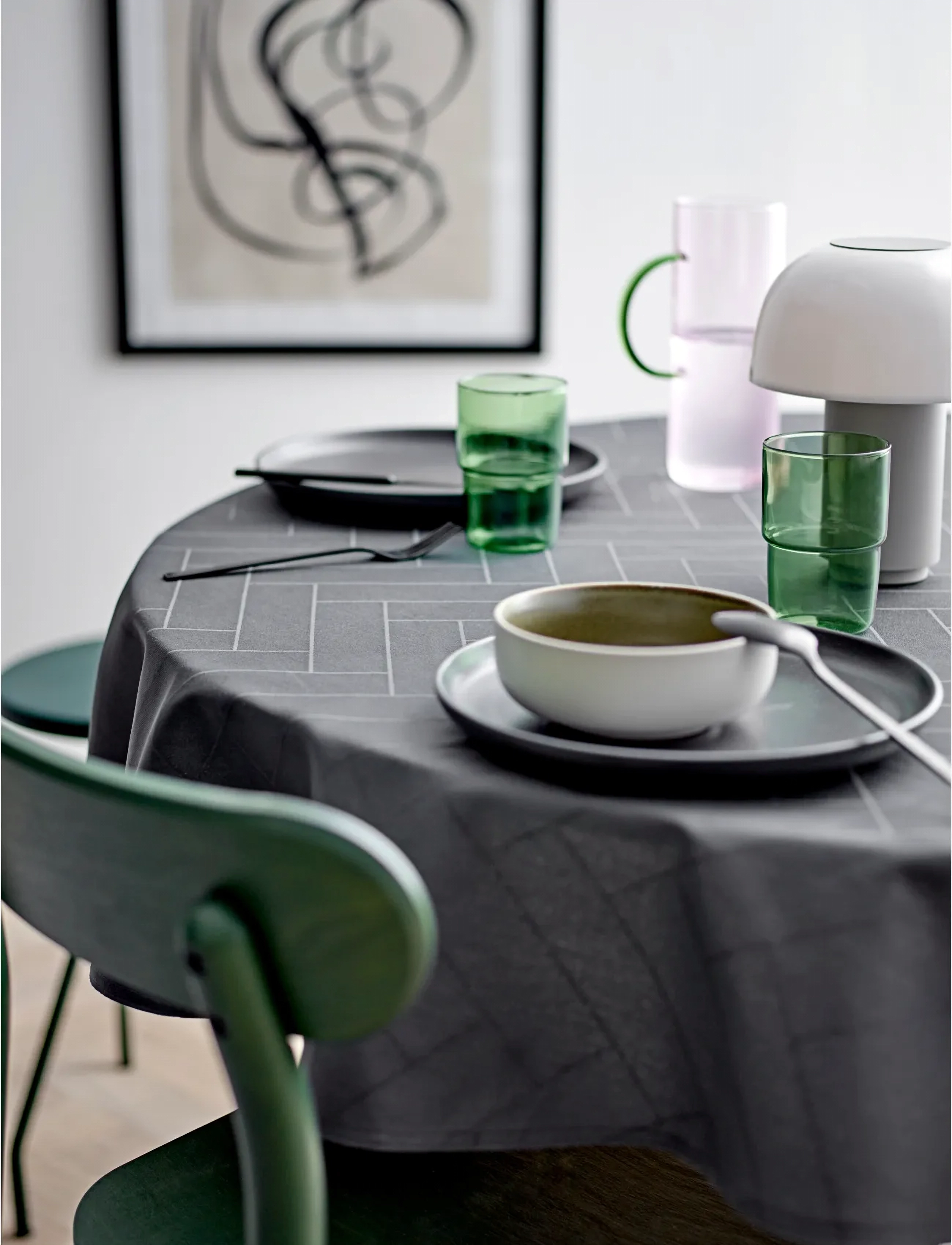 Södahl Dug 140X320 Tiles Damask Ash, 140X320 cm, Black, Køkkentekstiler > Duge Og Bordløbere, Unisex