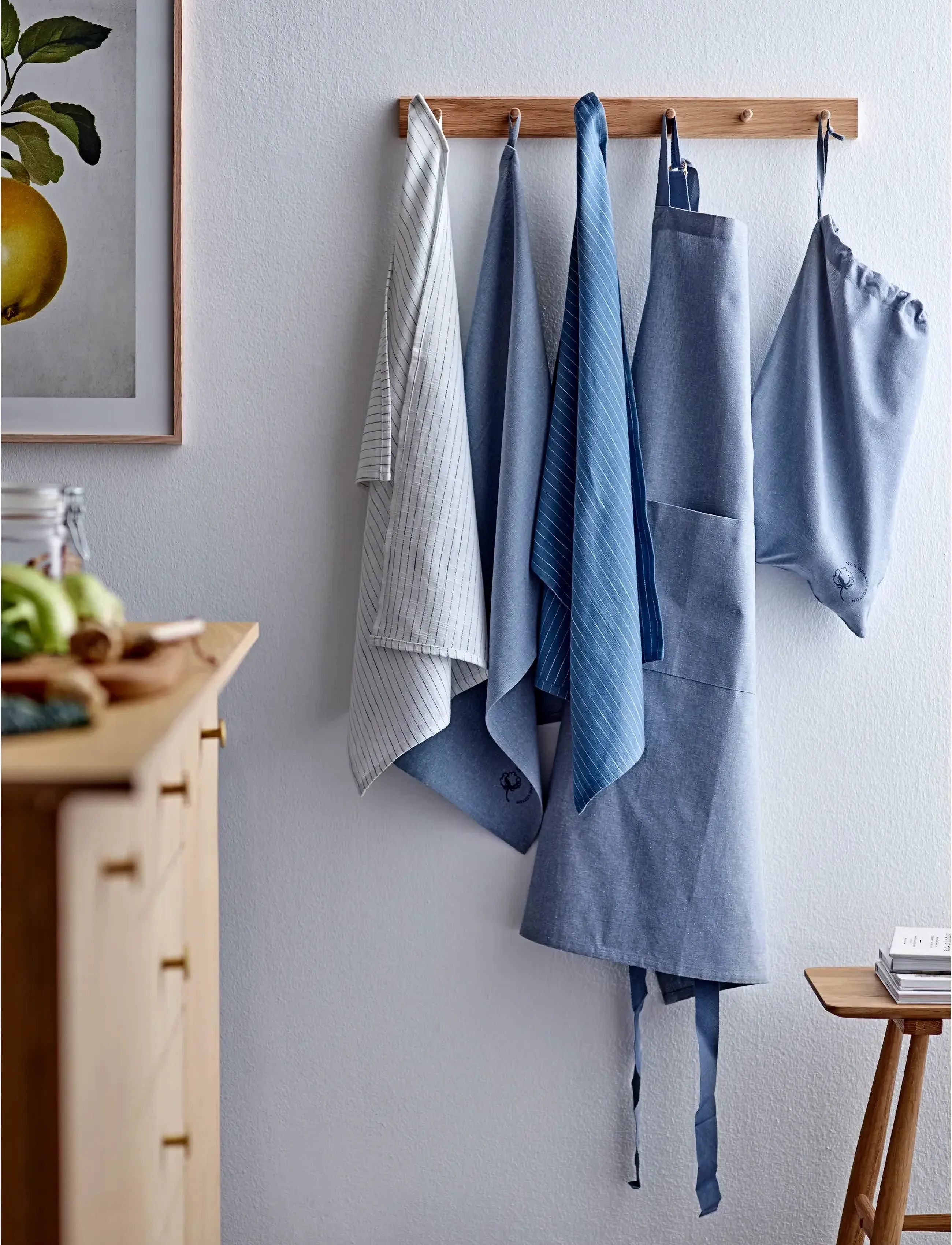 Södahl - Tea towel 50x70 Line 2 pcs China blue/White - keittiöpyyhkeet - china blue/white - 2