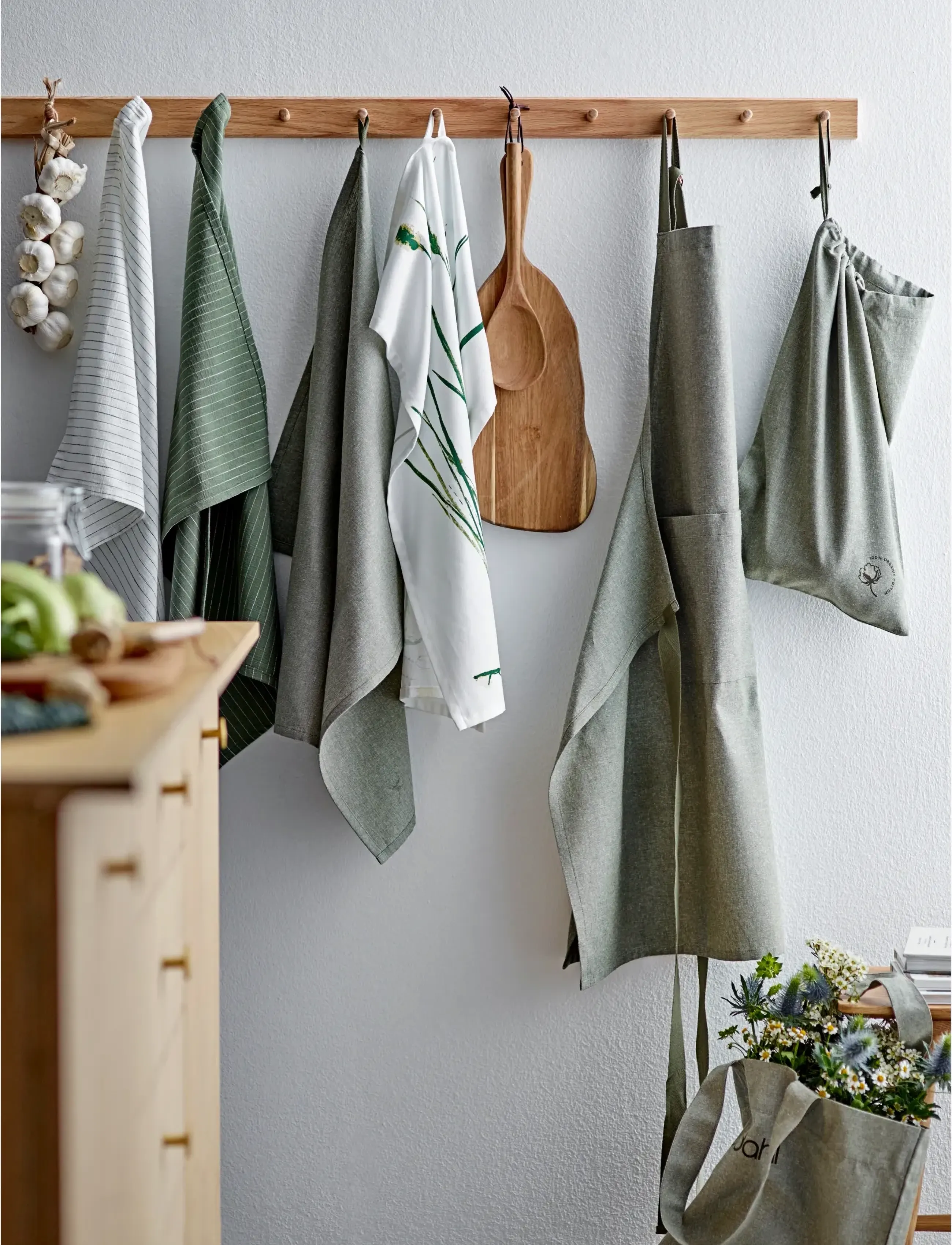 Södahl - Tea towel 50x70 Line 2 pcs Olive/White - köögirätikud - olive/white - 3