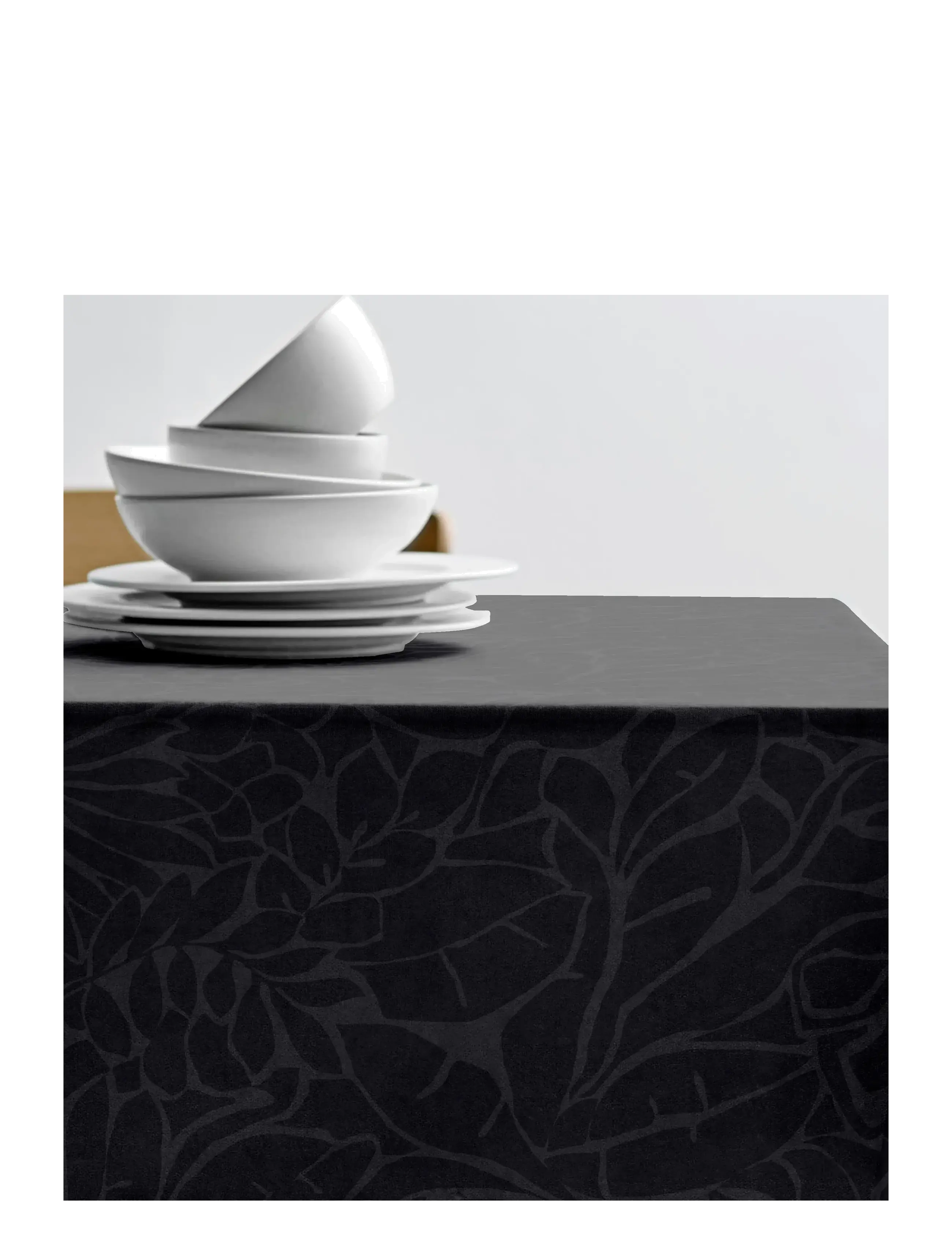 Södahl Dug 140x370 Abstract leaves Damask Ash - Tekstiler - ASH / grey