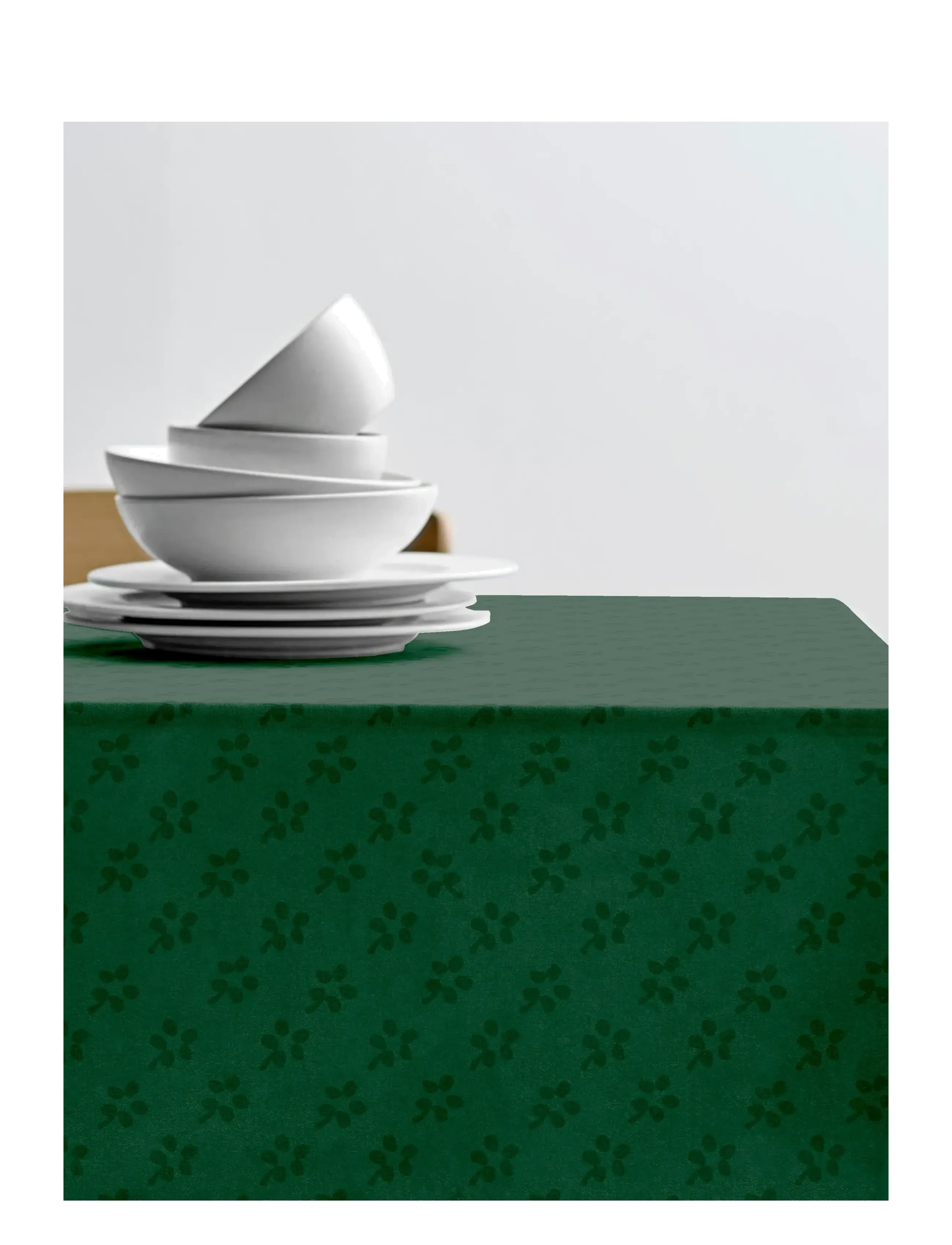 Södahl Tablecloth 140x370 Forget-me-not Damask Green - Dovanos - GREEN / green