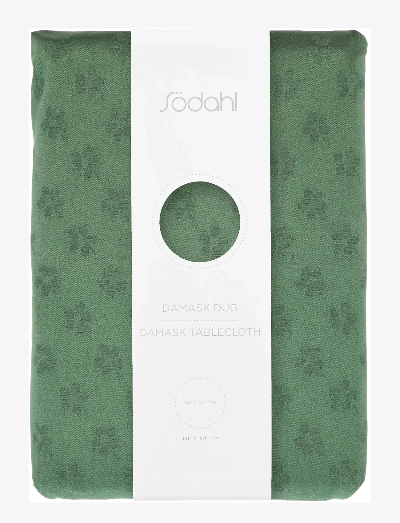 Södahl - Tablecloth 140x370 Forget-me-not Damask Green - staltiesės ir stalo takeliai - green - 0