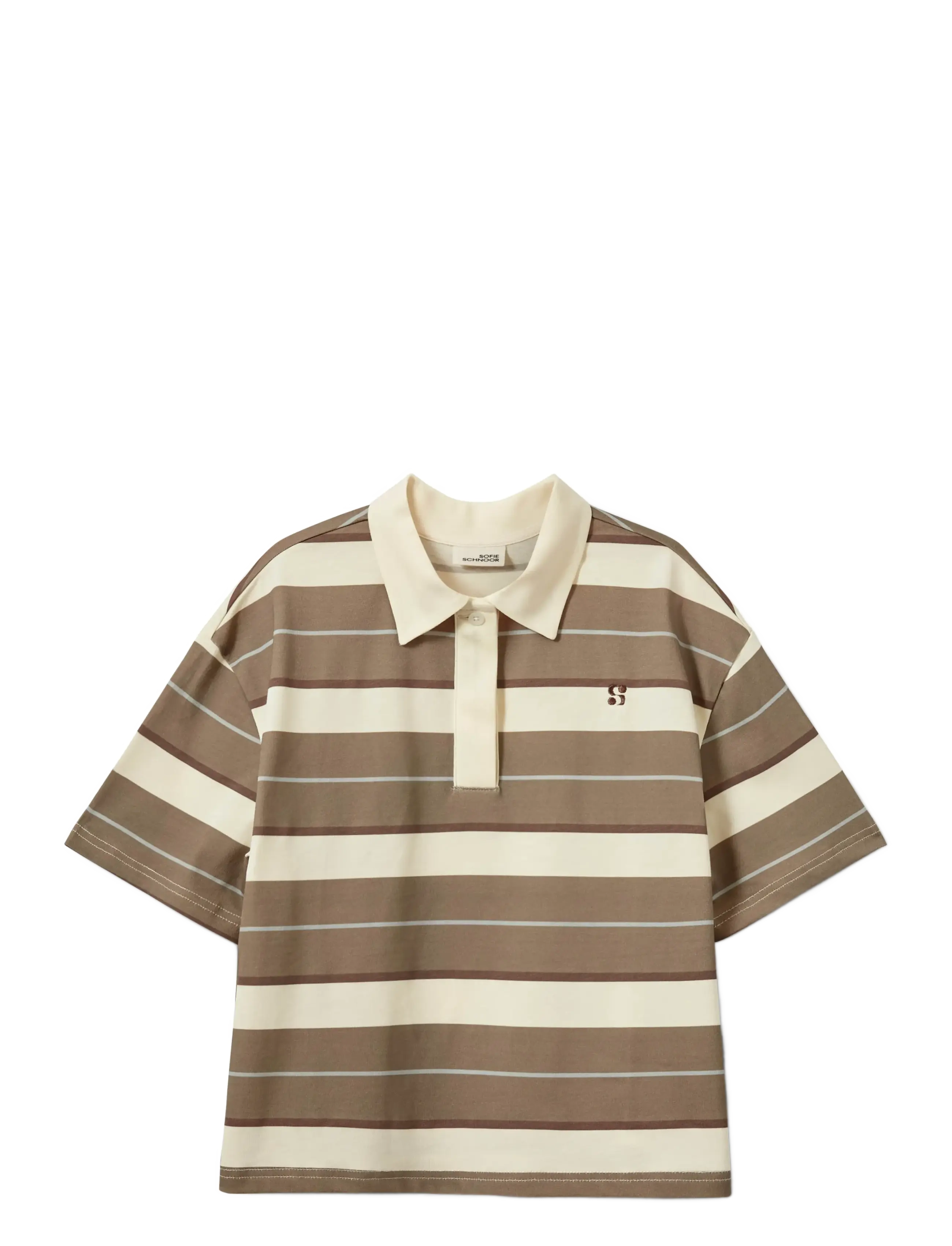 Sofie Schnoor Young PilSY Polo T-Shirt - Shop efter størrelse - OFF WHITE STRIPED / brown