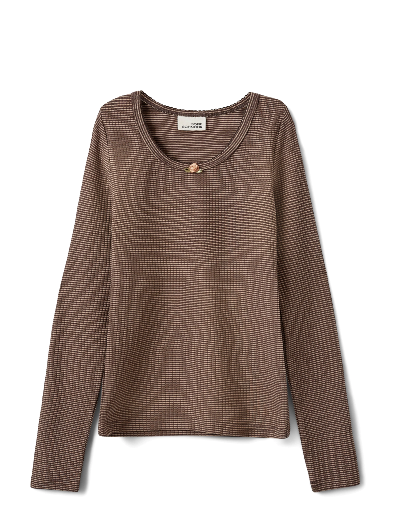 Sofie Schnoor Young PETRICIASY T-SHIRT LONG SLEEVE - Toppar & T-shirts - BROWN STRIPED / brown