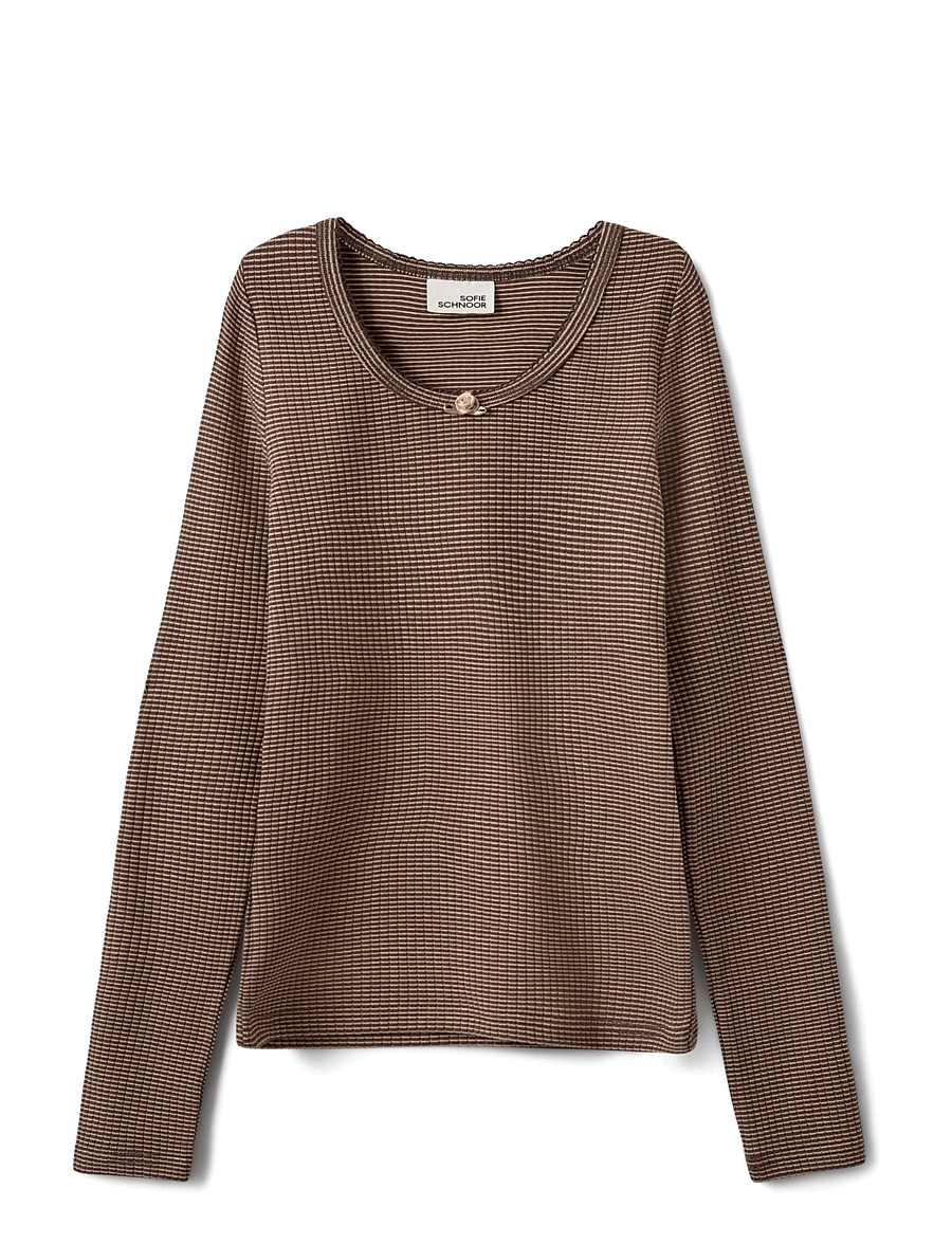 Sofie Schnoor Young - PETRICIASY T-SHIRT LONG SLEEVE - långärmade t-shirts - brown striped - 0