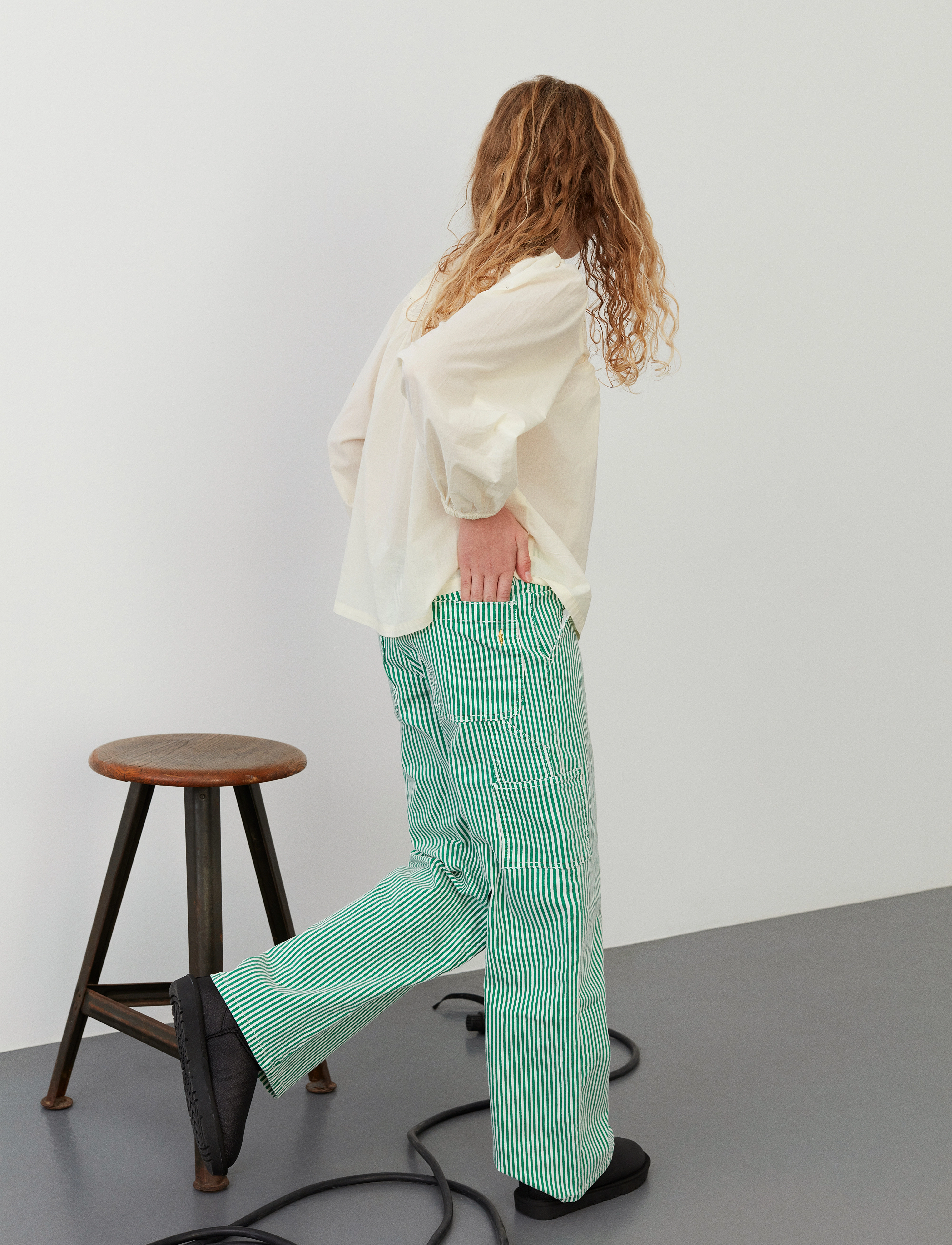 Sofie Schnoor Young Gittesy Trousers, Børn, Stribede Wide Leg Cargo Bukser, Grøn, Str: 128