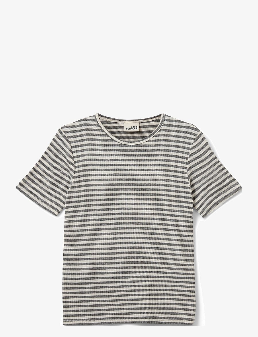 Sofie Schnoor Young - NATALIASY RIB T-SHIRT - short-sleeved t-shirts - grey striped - 0