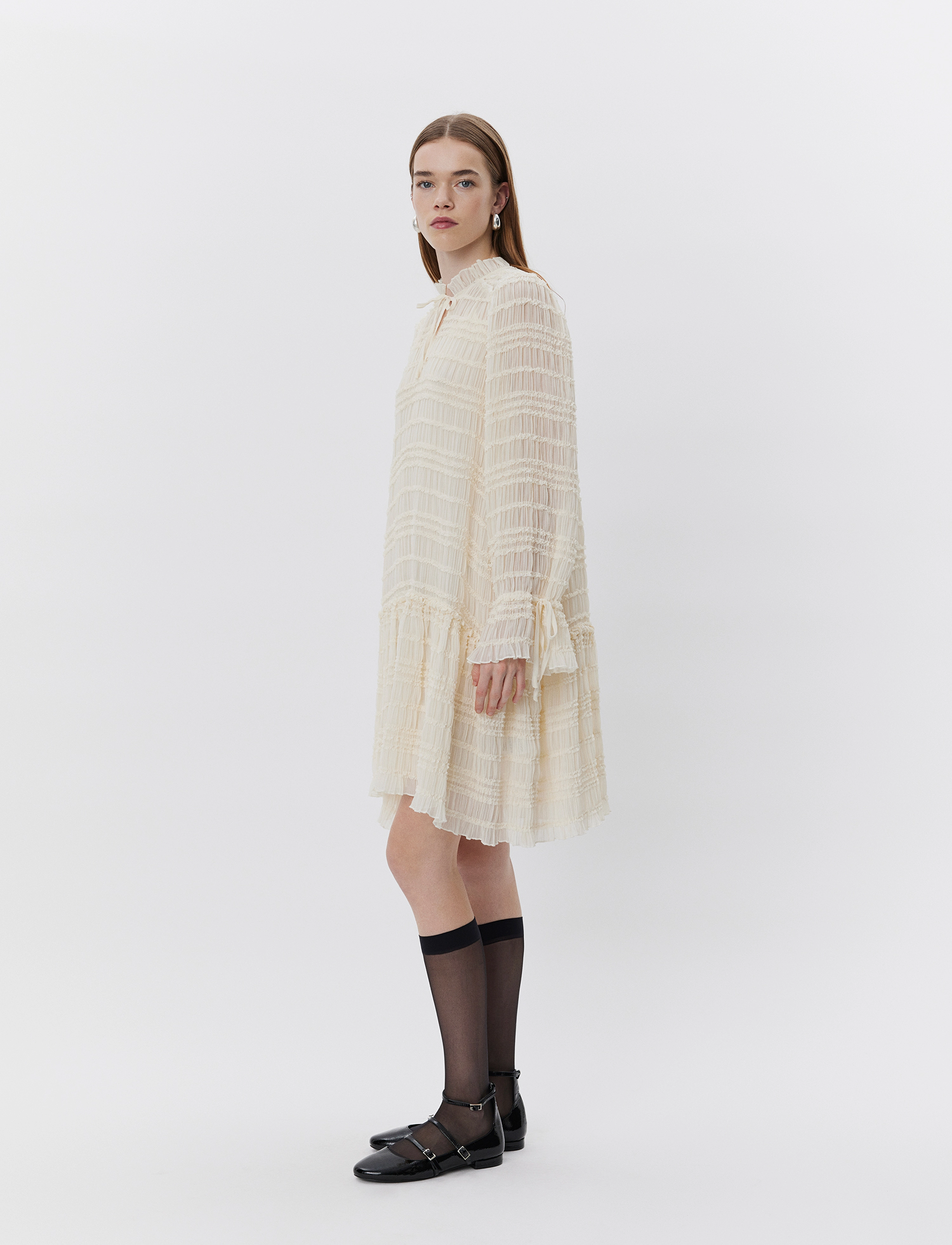 Sofie Schnoor Paisleysw Dress, Kvinder, Højhalset Flæse Mini Kjole, Beige, Str: 38