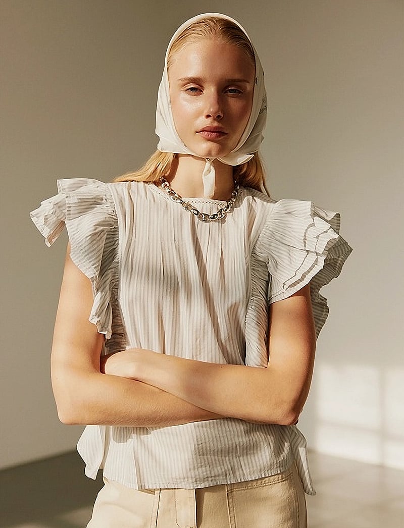 Sofie Schnoor - SAMARASW TOP - kortærmede bluser - off white - navy - 0