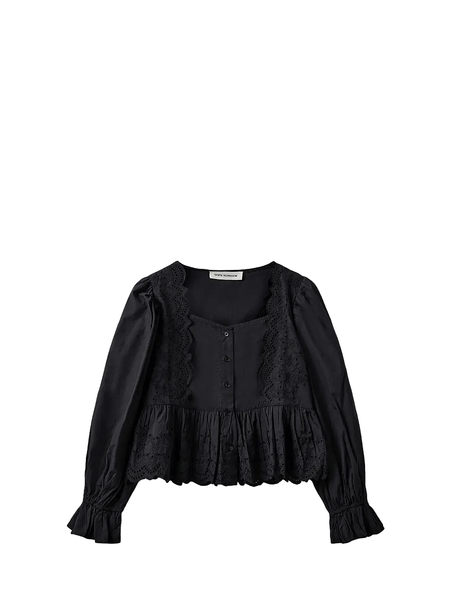 Sofie Schnoor - ARIASW BRODERIE ANGLAISE SHIRT - langärmelige blusen - black - 1