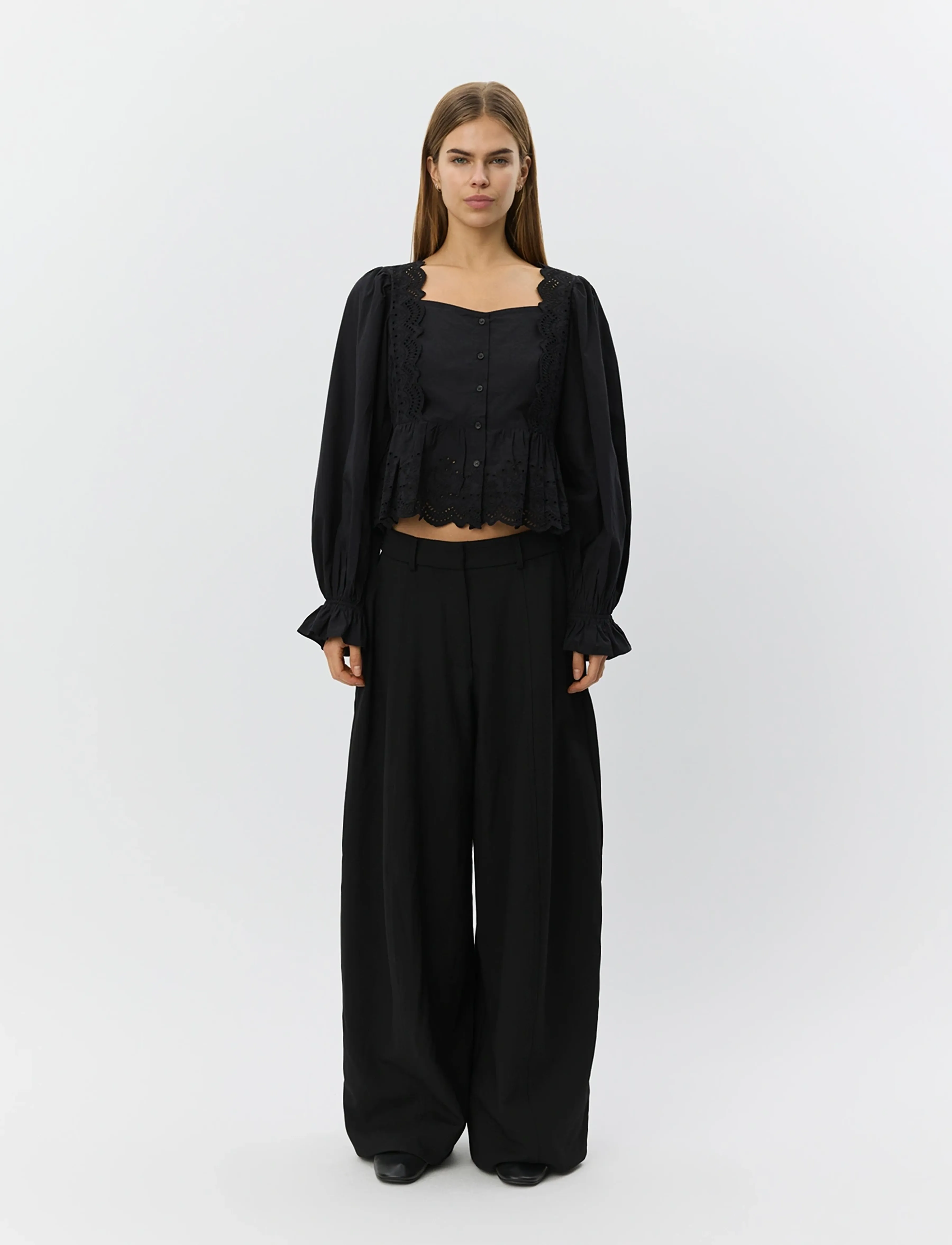Sofie Schnoor - ARIASW BRODERIE ANGLAISE SHIRT - palaidinės ilgomis rankovėmis - black - 3