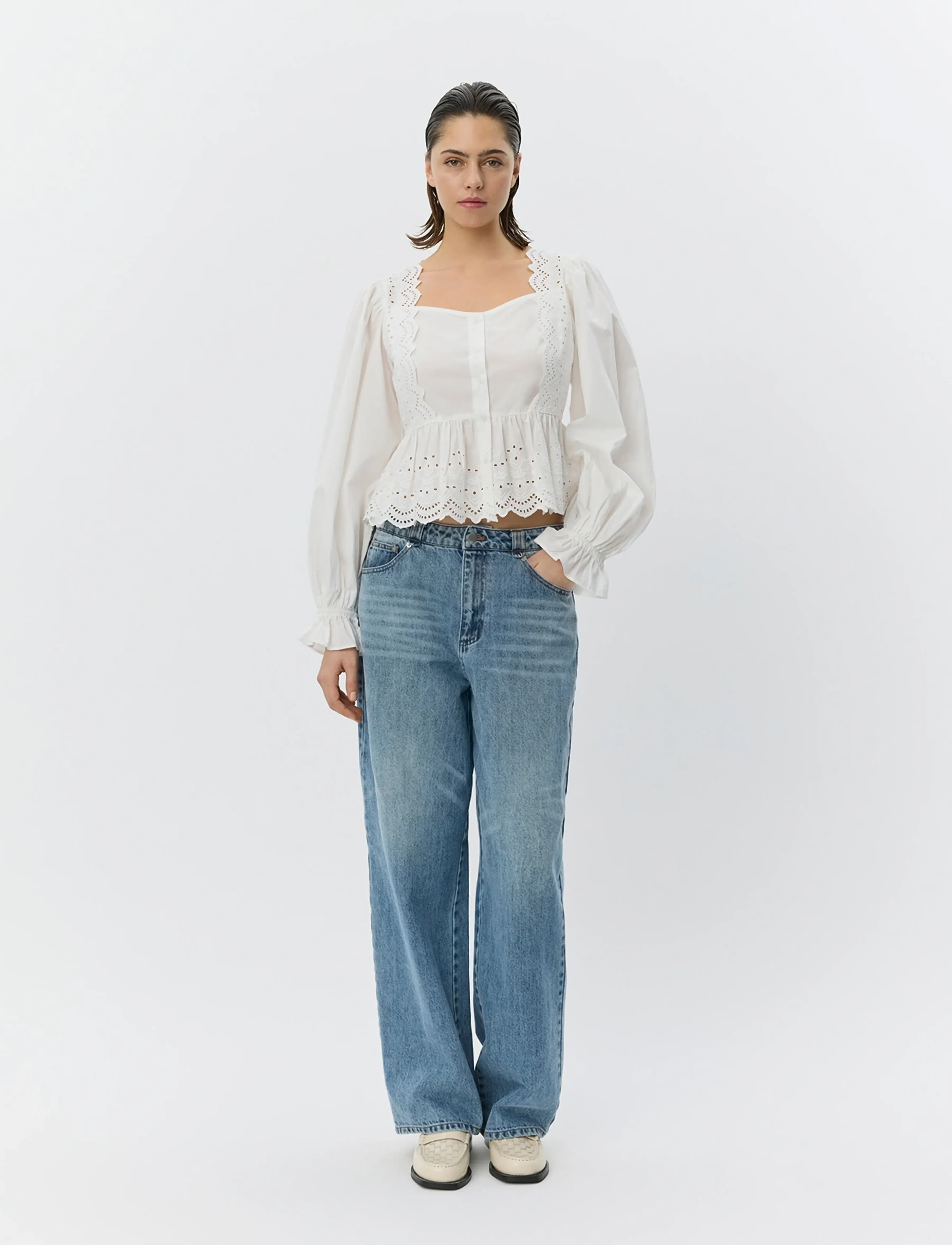 Sofie Schnoor - ARIASW BRODERIE ANGLAISE SHIRT - langærmede bluser - off white - 3