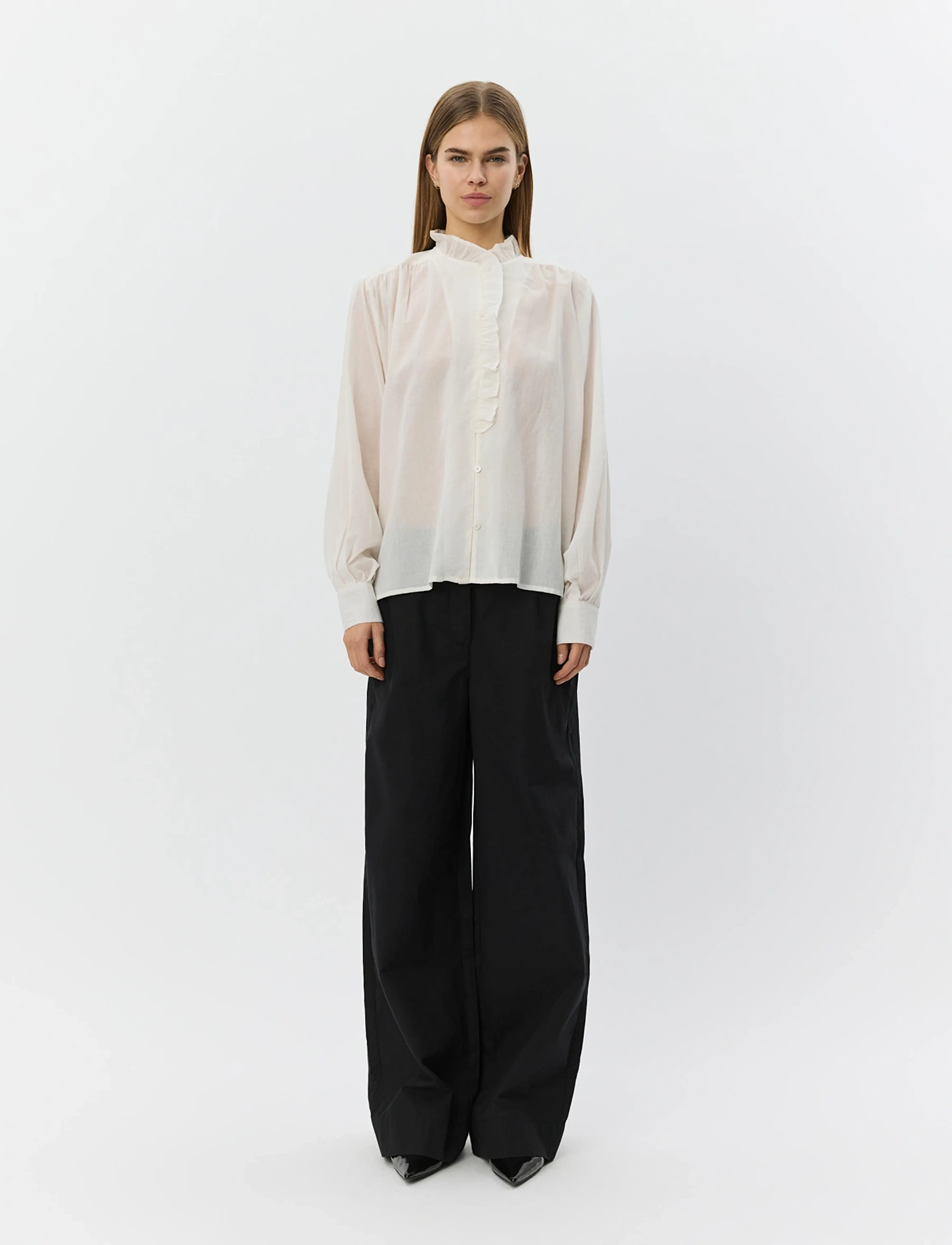 Sofie Schnoor Ednasw Frilled Placket Shirt, 34, Blouses, Creme - Long-sleeved, Frauen